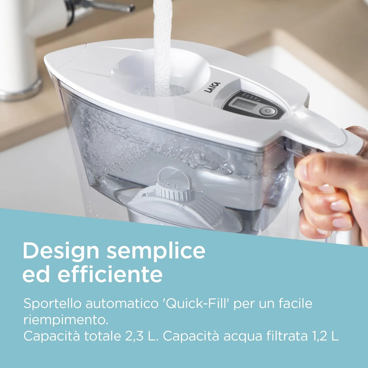 LAICA Prime Line Caraffa Filtrante 3L Bianca Timer Digitale 1 Filtro bi-flux Incluso Made in Italy