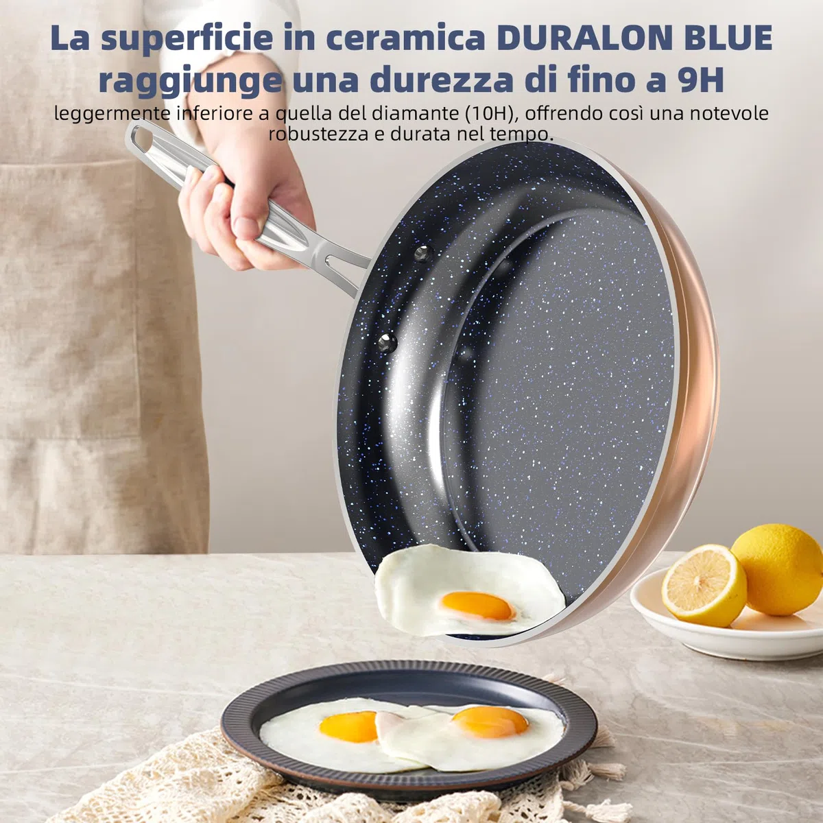 Nuwave Induzione Pronto Pentole Set 12 Pezzi in Ceramica G10 Duralon Blue in Rame Rustico, Coperchi in Vetro, Rivestimento Antiaderente, Adatto per Forno e Induzione, senza PFAS