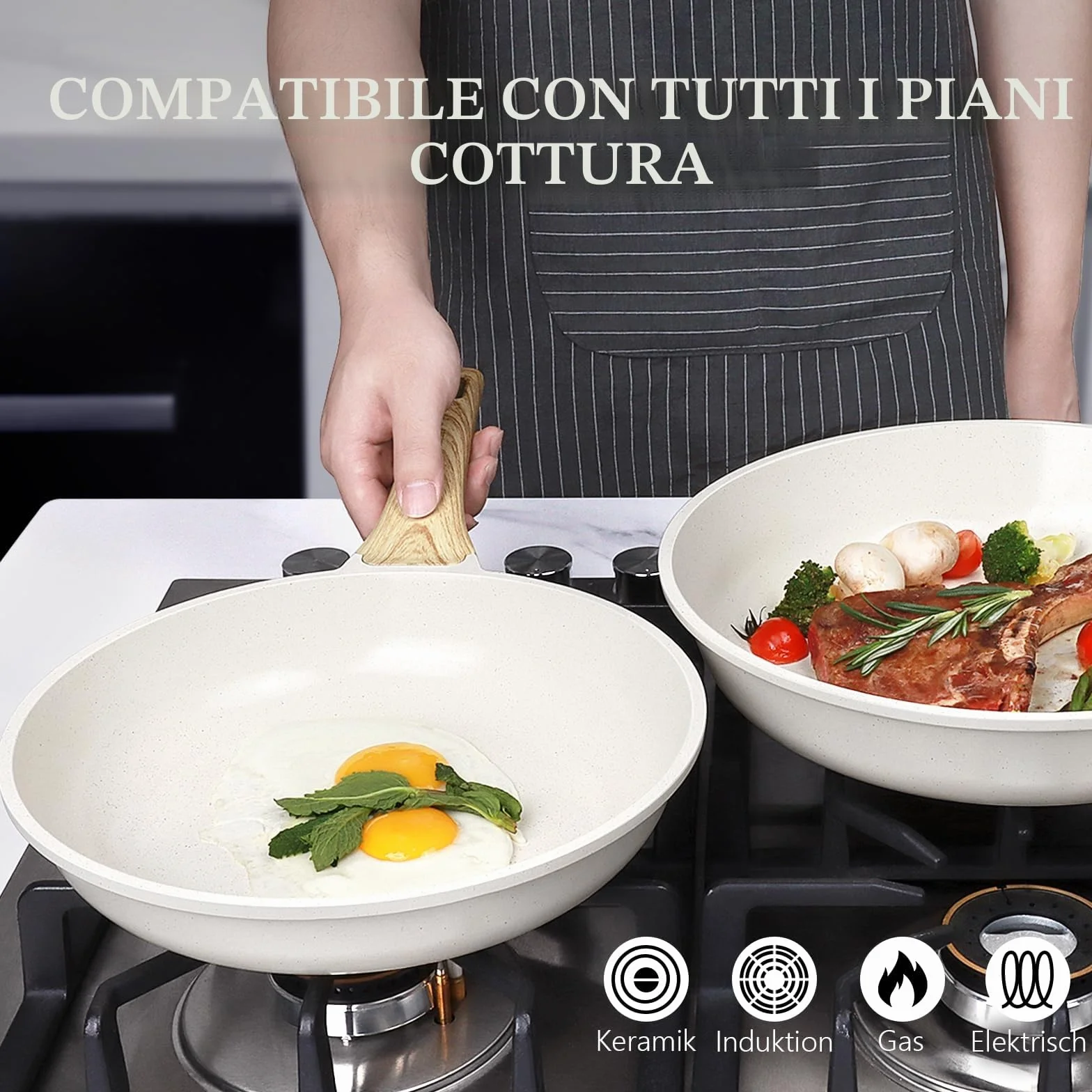 GiPP Padella Antiaderente 24 cm – Sana, Atossica, Compatibile Induzione, Senza PFAS/PFOA, Lavabile in Lavastoviglie