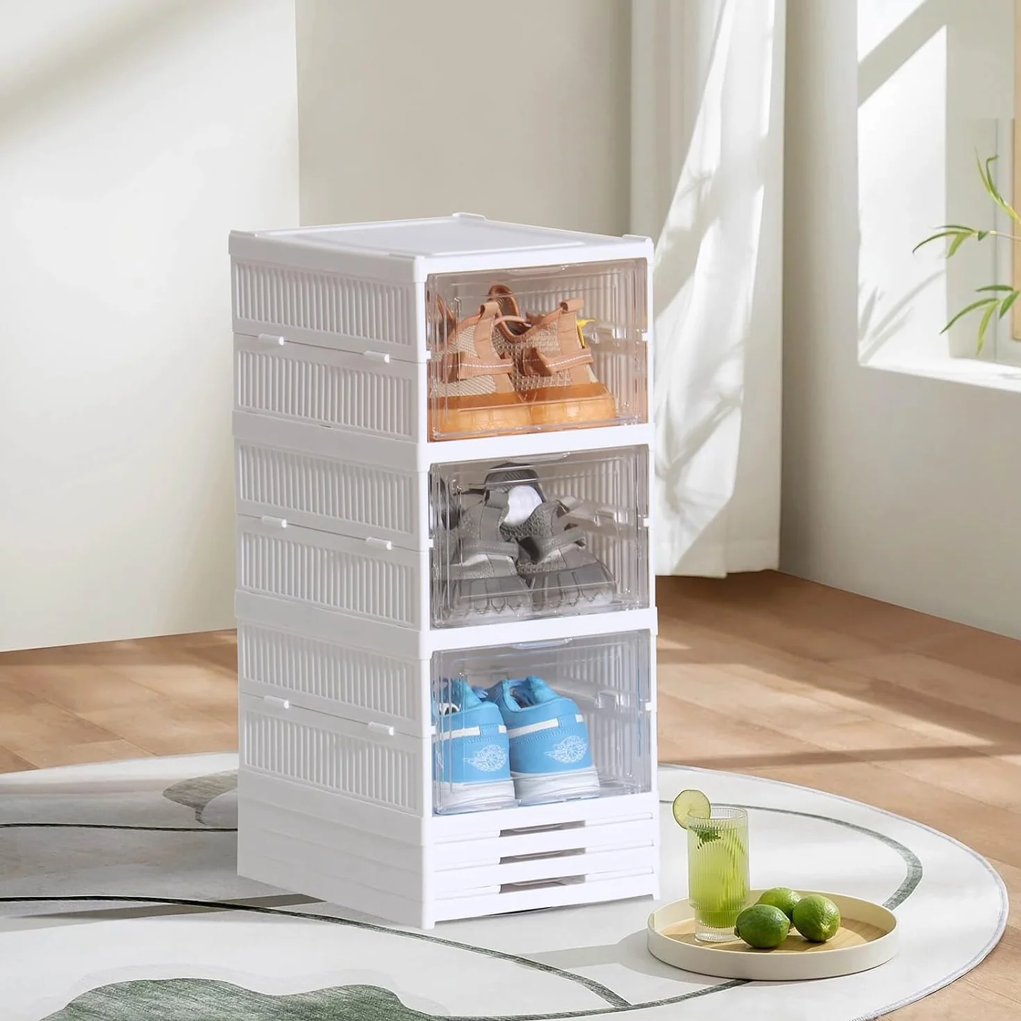 SQUADO Scatole Scarpe Porta Trasparenti 6 Piani Pieghevole Contenitori Organizzatore Shoe Storage Box