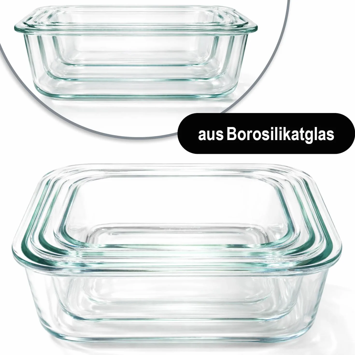 COM-FOUR® 6x Pirofile in Vetro Borosilicato, Teglie Resistenti al Calore per Forno, Microonde e Congelatore, Pirofila in 3 Misure (vetro 6x)