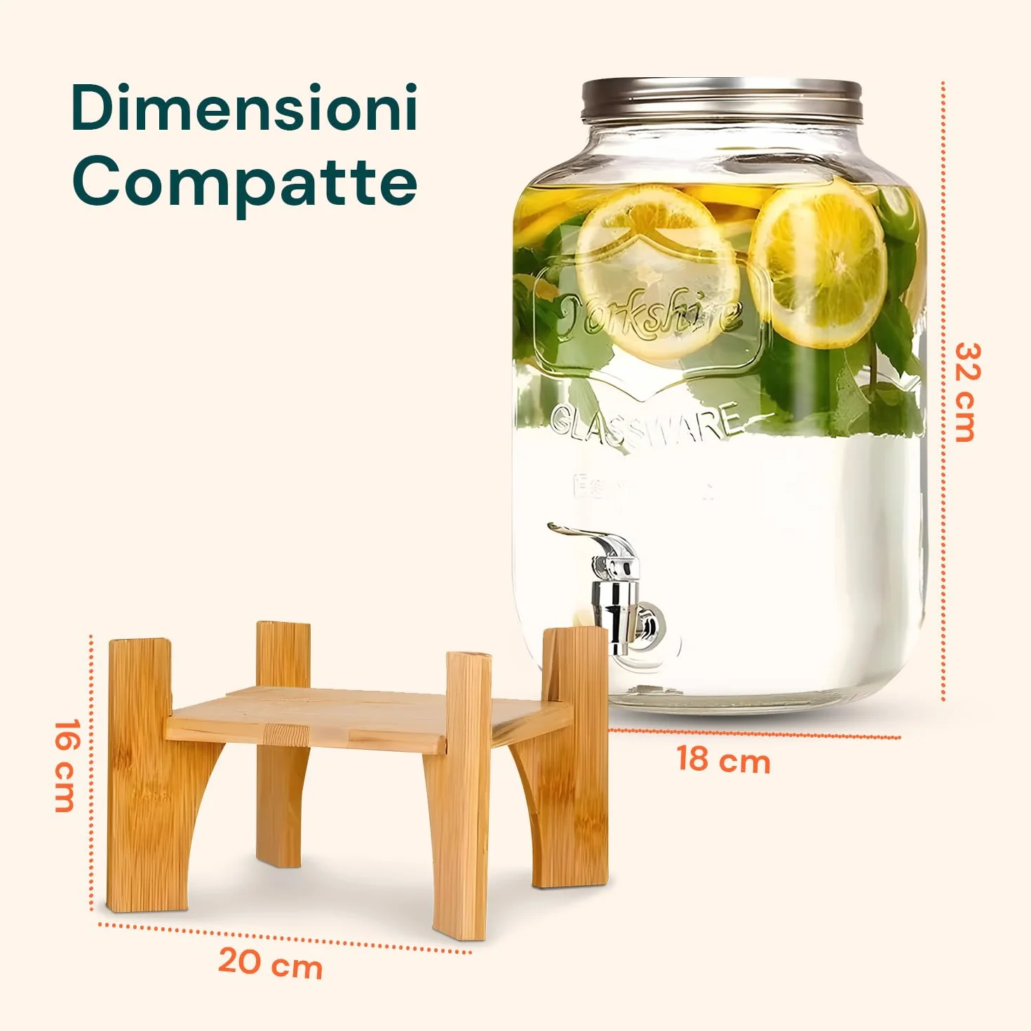 Avilia Dispenser Bevande in Vetro 8 Litri Rubinetto Acciaio Inox per Acqua e Bibite con Infusore