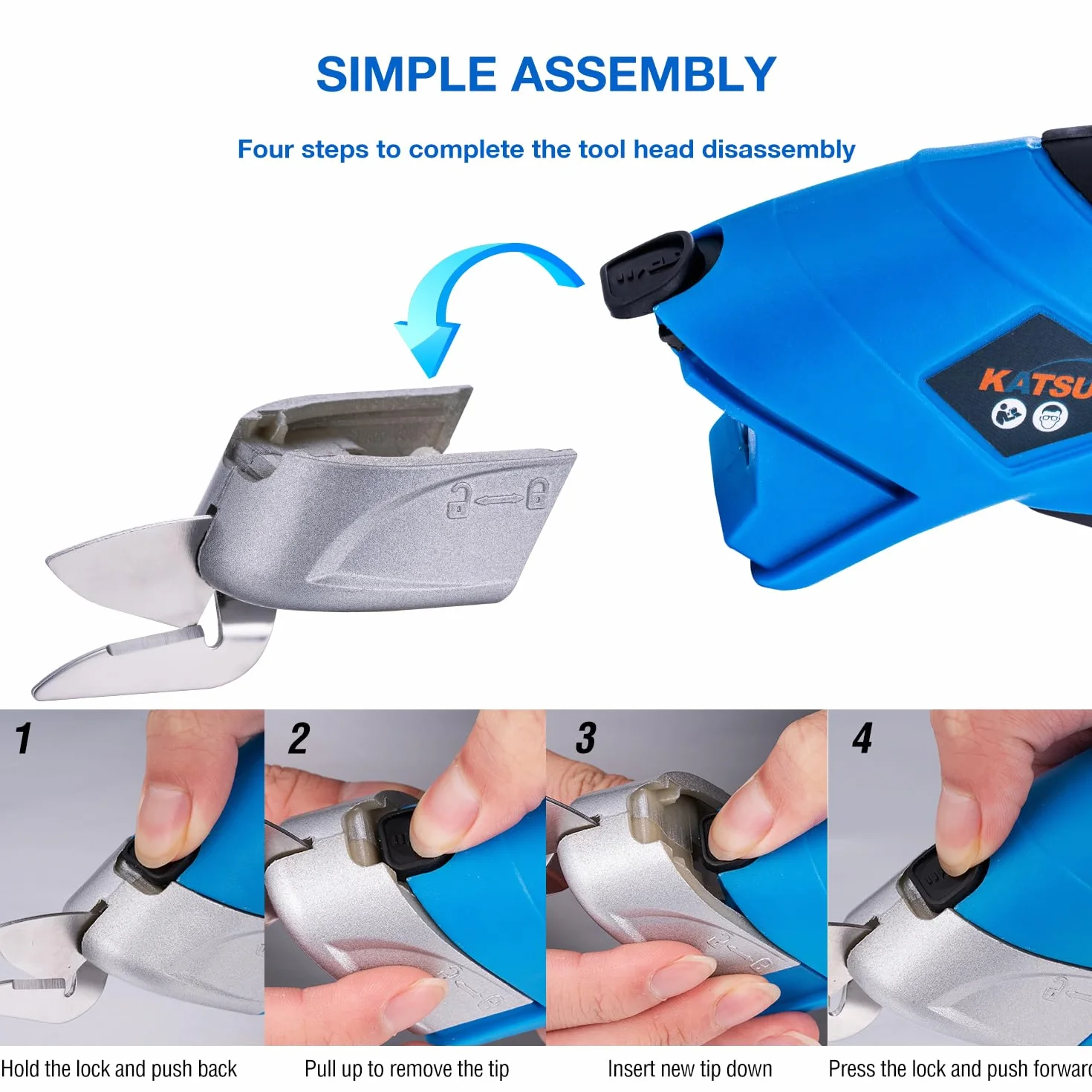 KATSU Tools Forbici Elettriche Cutter per Tessuti 3,6V Ricaricabile con 2 Teste da Taglio in Acciaio
