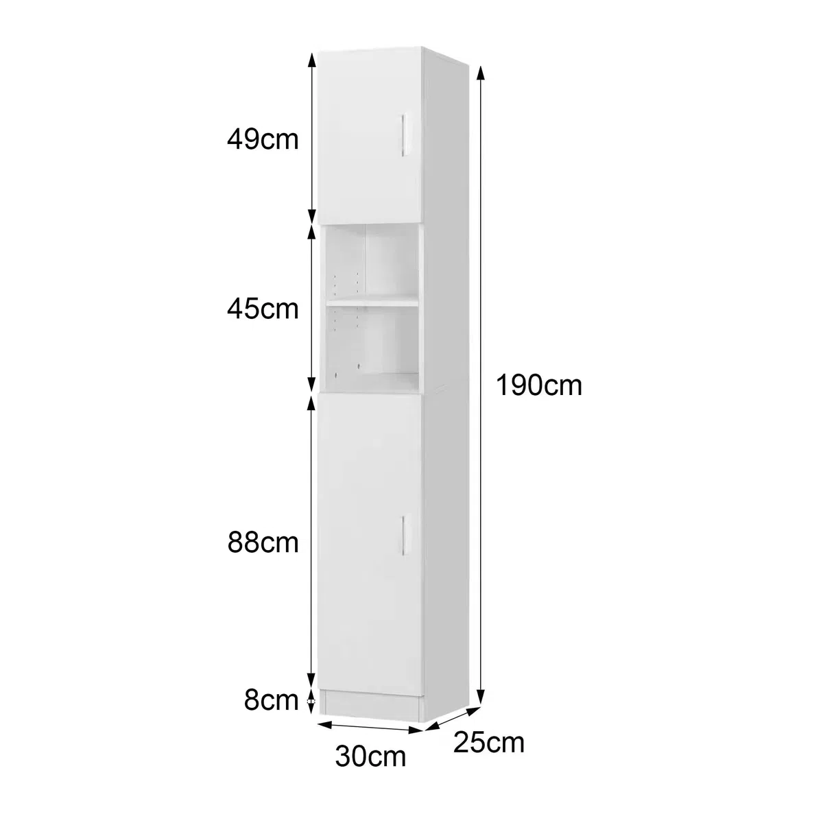 ML-Design Armadietto Alto Mobiletto Verticale da Bagno a Terra Salvaspazio 30 x 190 x 25 cm con 6 Ripiani e 2 Ante, Spazio di Stoccaggio Organizer a Colonna Portaoggetti Multiuso in MDF Bianco