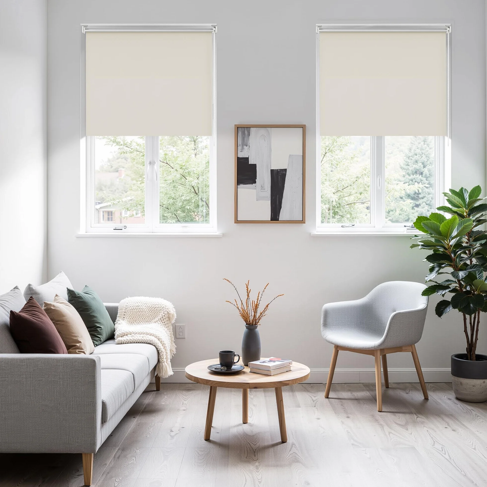 HOMEDEMO Tenda a rullo oscurante 40x230cm Bianco Crema per interni senza foratura