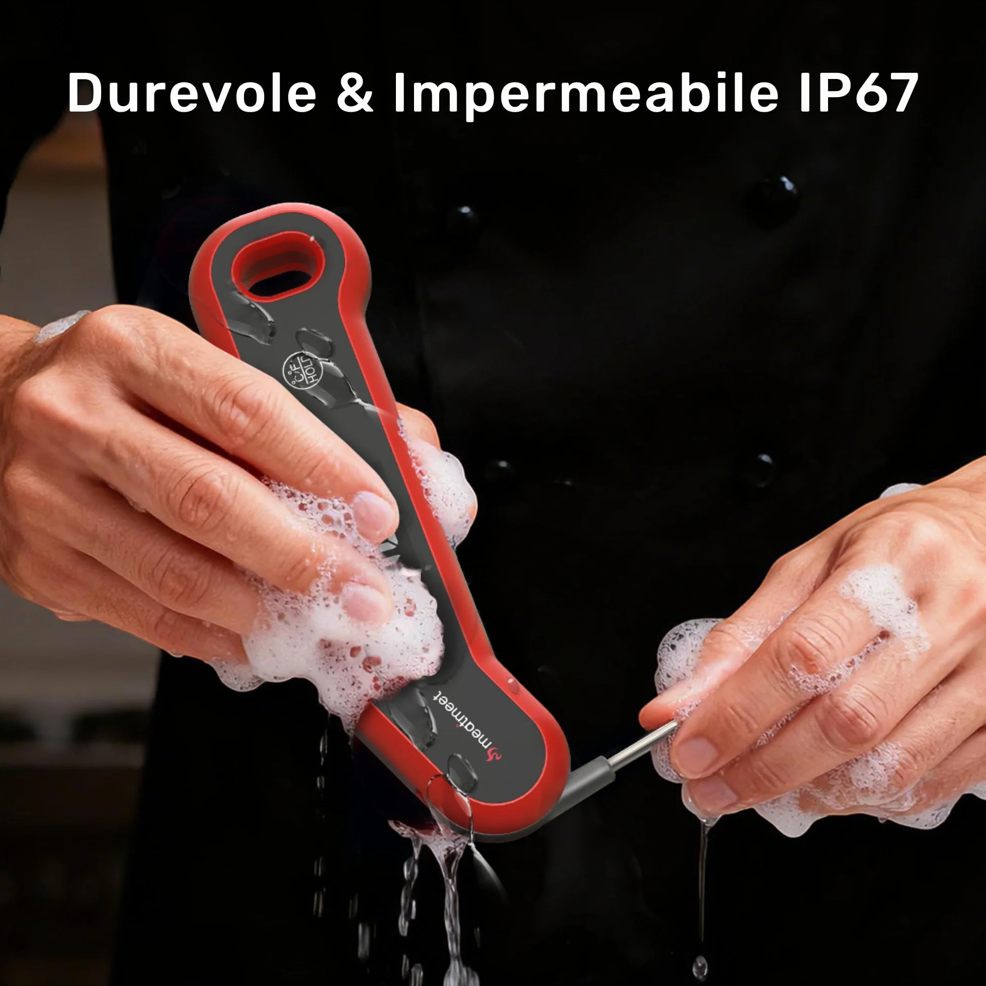 Termometro da Cucina Digitale IP67 Lettura Ultra-Rapida 0.5 Secondi Precisione ±0,3°C Display LED Girevole Automatico