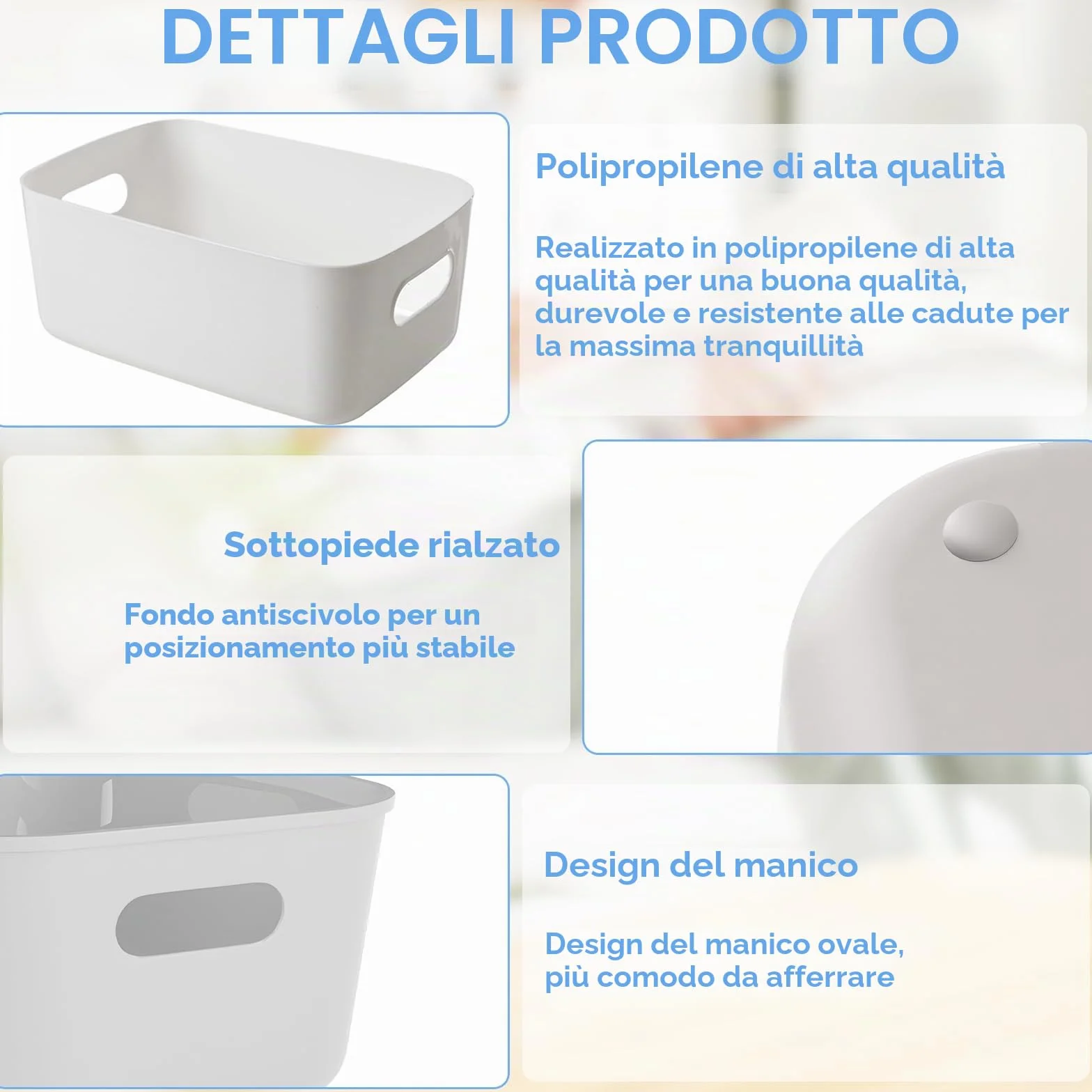 Cestini Portaoggetti Plastica con Manici 12 Pezzi per Bagno Cucina Armadio Grigio