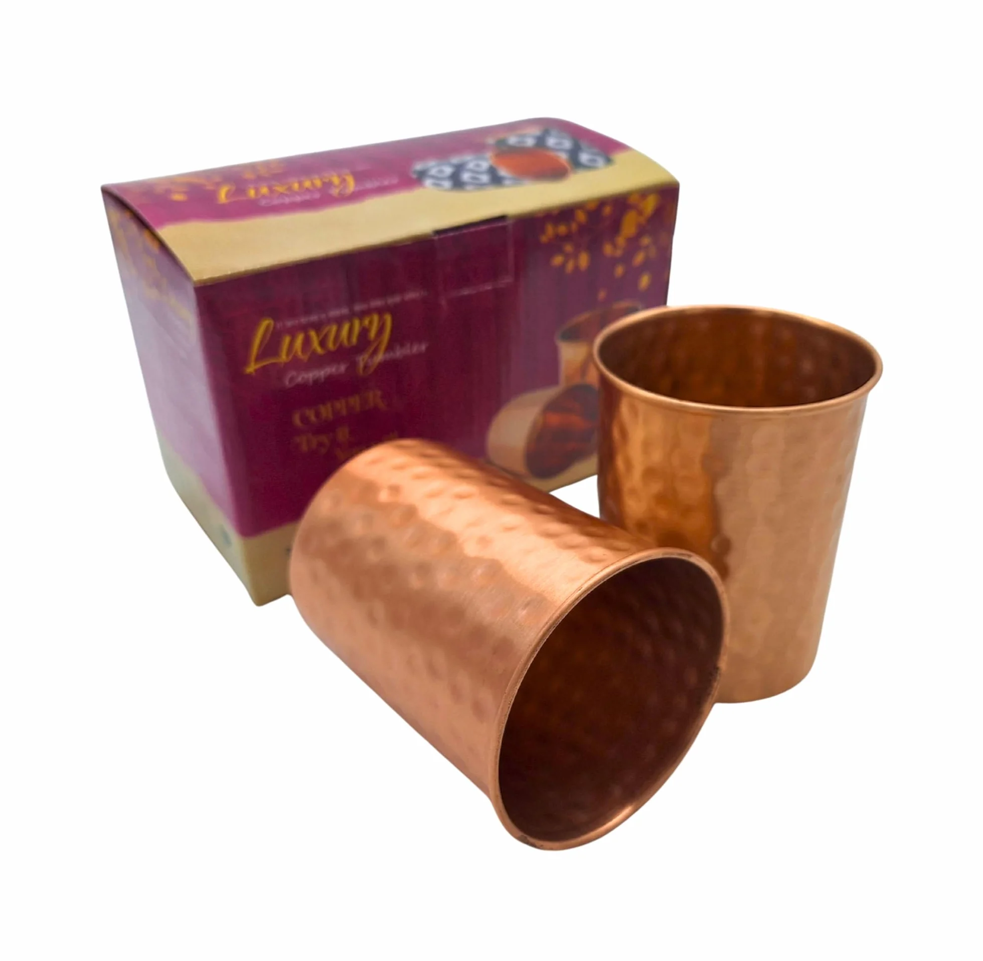 Ayurveda Bicchieri in Rame 99,9% Puro 250 ml Fatto a Mano India Martellato