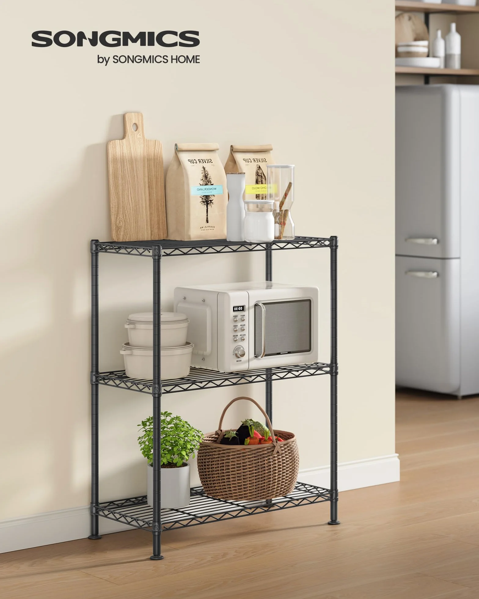 SONGMICS Scaffale Portaoggetti 3 Livelli, Ripiani Regolabili, 30 x 60 x 77 cm, Nero Inchiostro