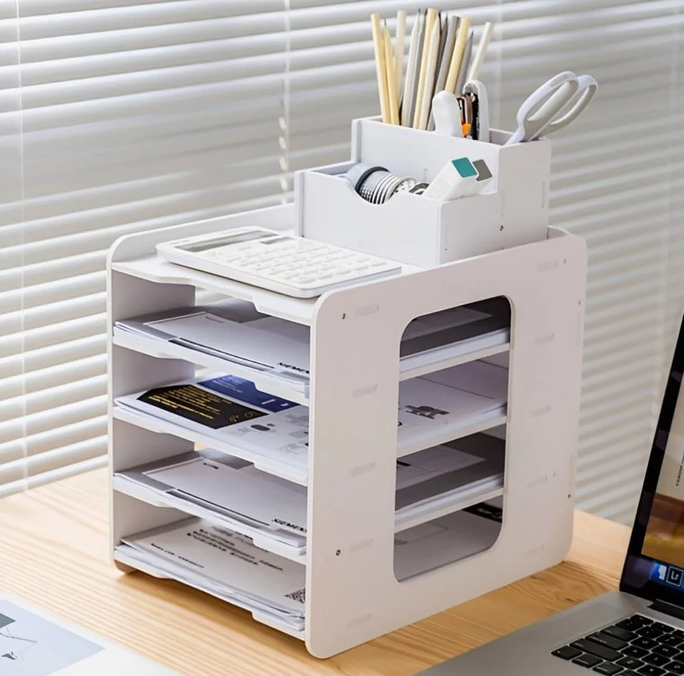 LATERN 5 Livelli Organizer per Vassoio per Lettere, Vassoio di Archiviazione Carta A4 Porta Documenti Organizzatore Ordinato da Scrivania con Portapenne per L'home Office School Desktop Organizzare