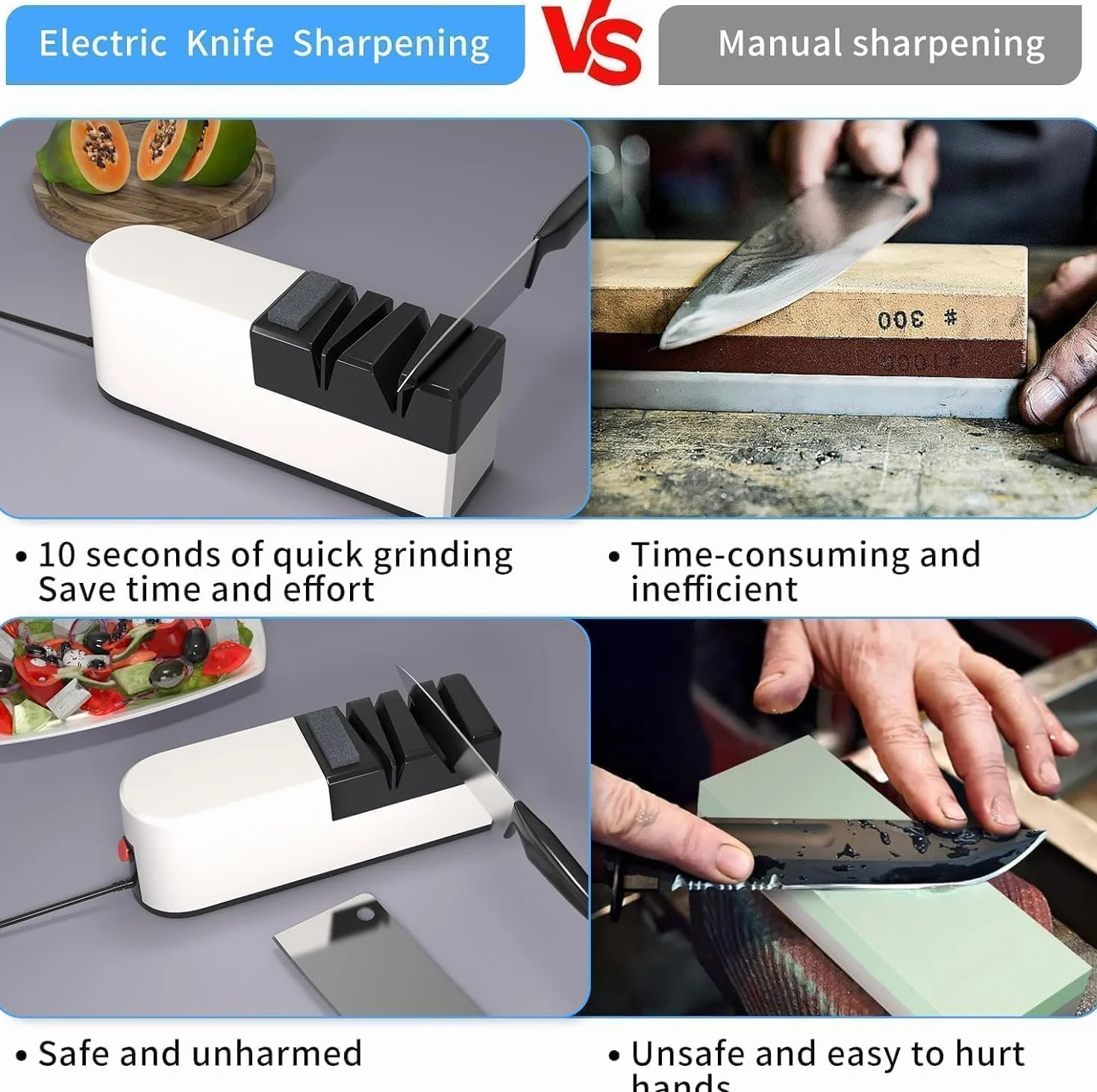 Affilacoltelli Elettrico 5 in 1 Professionale Diamantato con Lama Dritta per Affilatura Grossolana e Riparazione