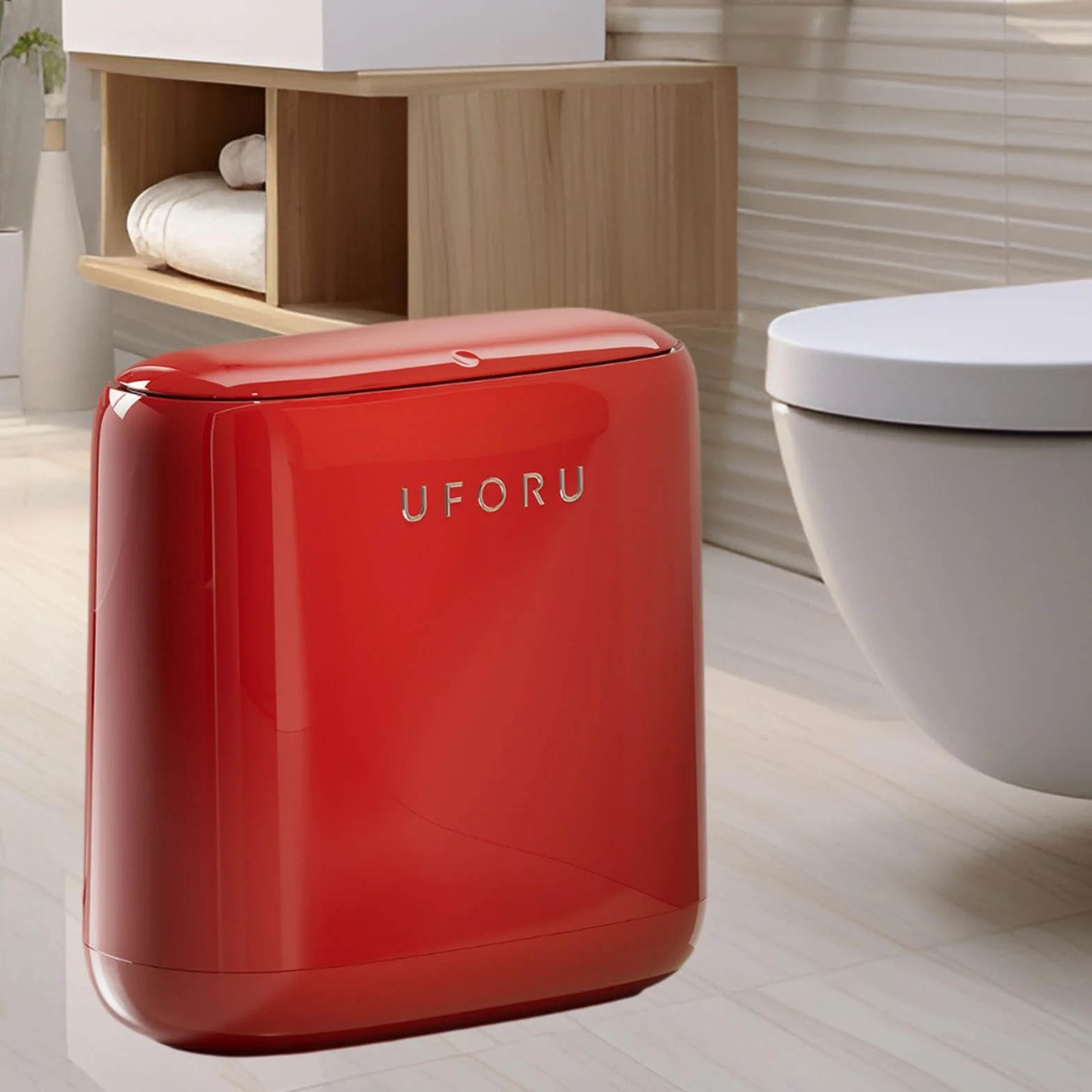 Cestino per la Spazzatura Piccolo da Bagno con Coperchio a Pressione 12 Litri Rosso