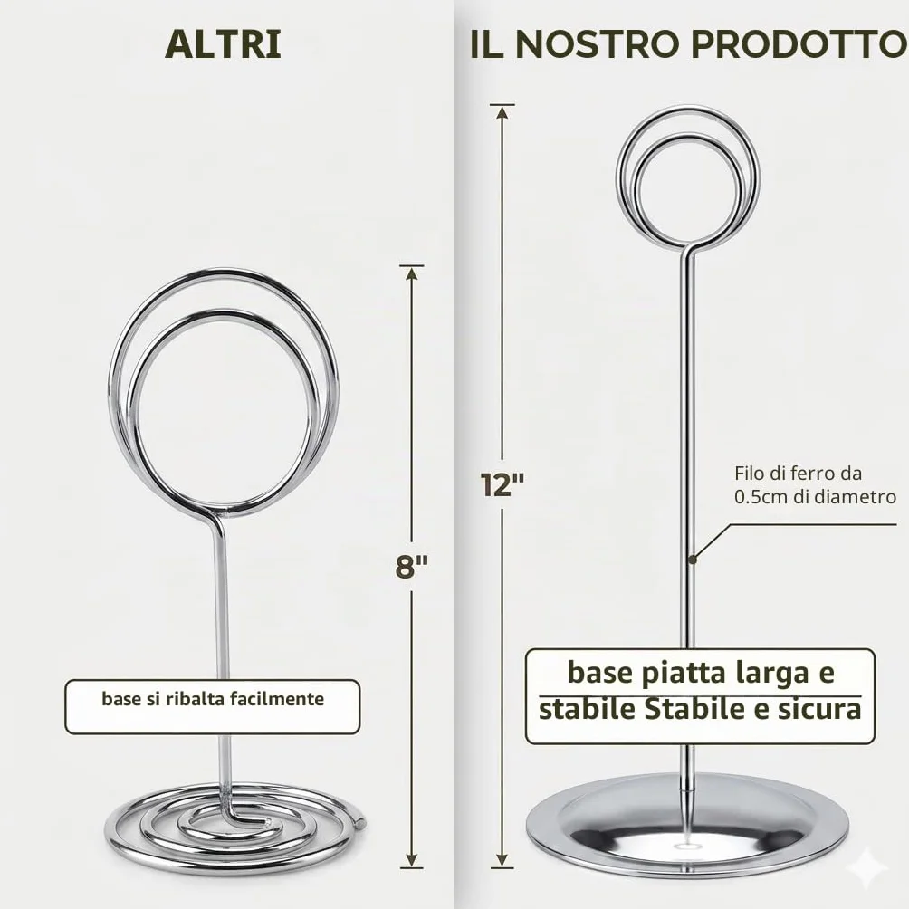HOHIYA 12 Pezzi Porta Numeri da Tavolo Argento, Supporto Segnaposto in Metallo Alto 30,5 cm per Matrimoni e Feste