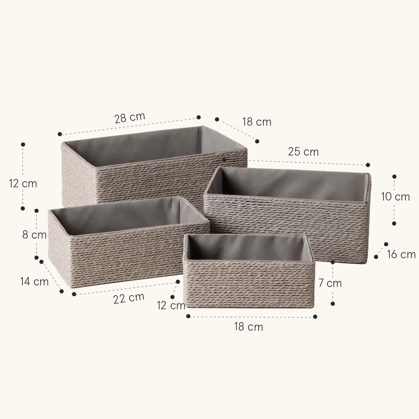 Set di 4 Contenitori a Cubo Impilabili Grigio per Armadi e Cassetti LJM Cesti Organizzatori