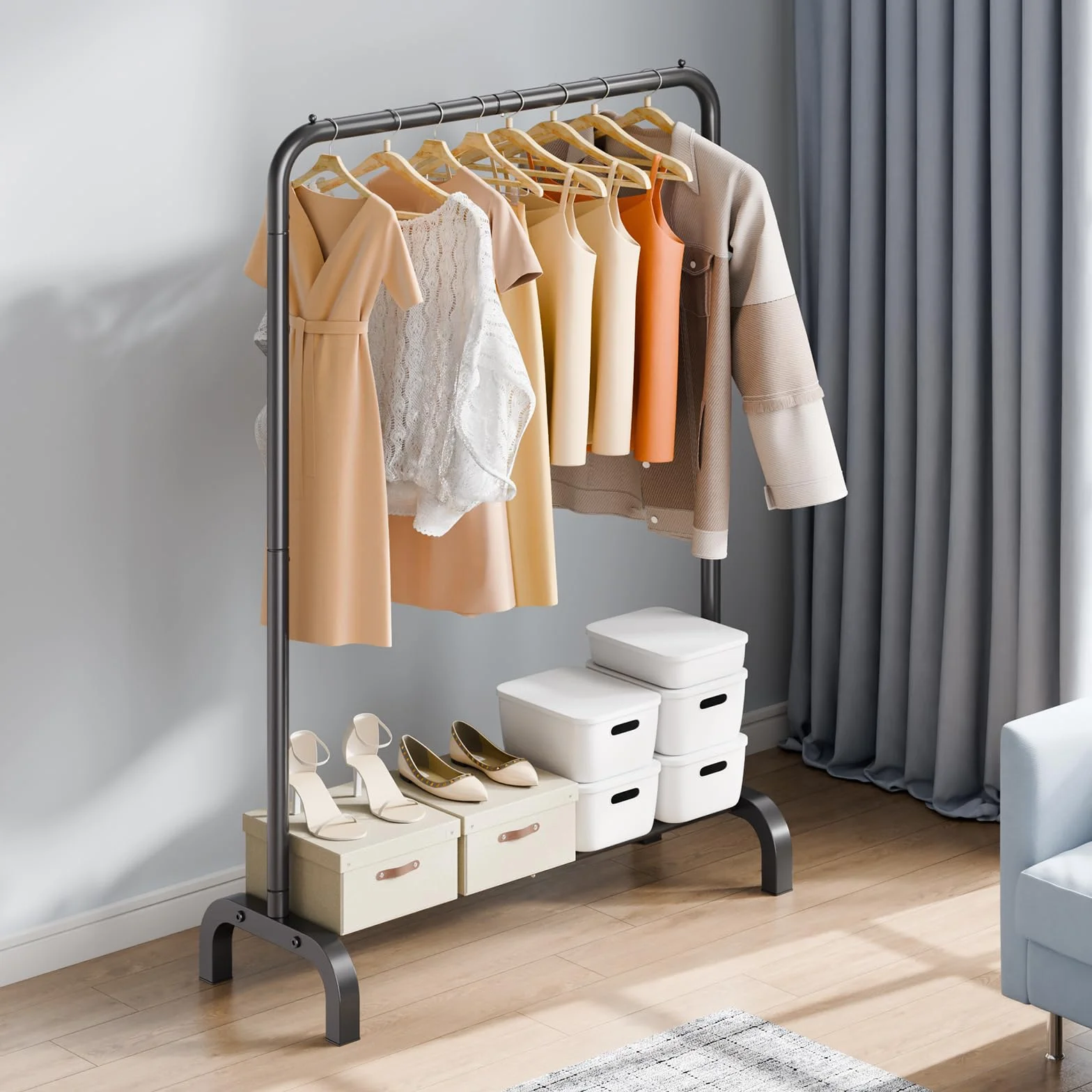 VEVOR Stand Appendiabiti Barra Singola Ripiano Singolo da Appendere per Camera da Letto Soggiorno, Appendiabiti in Acciaio al Carbonio Q235 Diametro del Tubo 25,4 mm, Stand Appendiabiti Peso di 2,9 kg