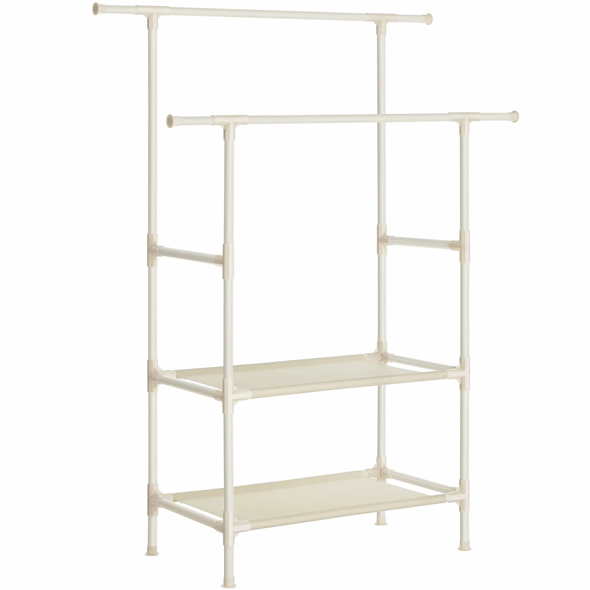 SONGMICS Stand Appendiabiti, Appendiabiti da Terra in Metallo con 2 Barre, 2 Ripiani Portaoggetti, Max Portata 70 kg, Montaggio Facile, Bianco RDR02WT