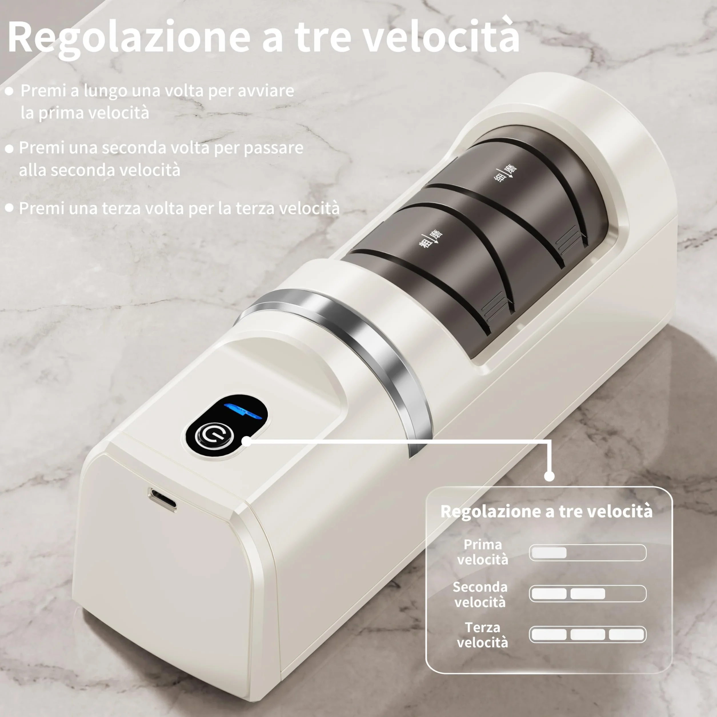 Affilacoltelli elettrico 5 in 1 3 velocità, ricaricabile con diamante per affilatura grossolana e fine