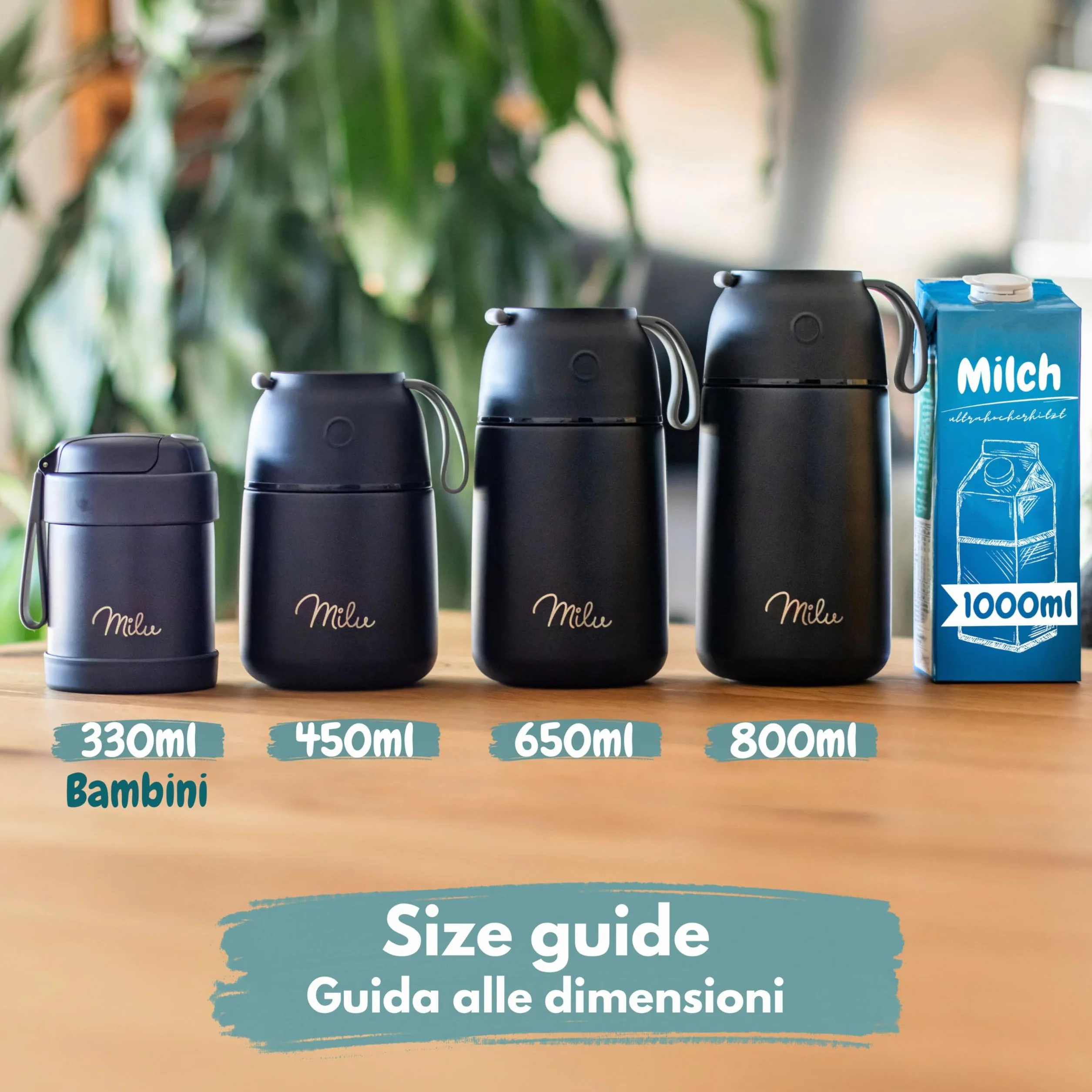 Milu Thermo per Alimenti 450 ml Contenitore Termico Acciaio Inossidabile Isotermico Sottovuoto Cibi Caldi Freddi Verde Blu
