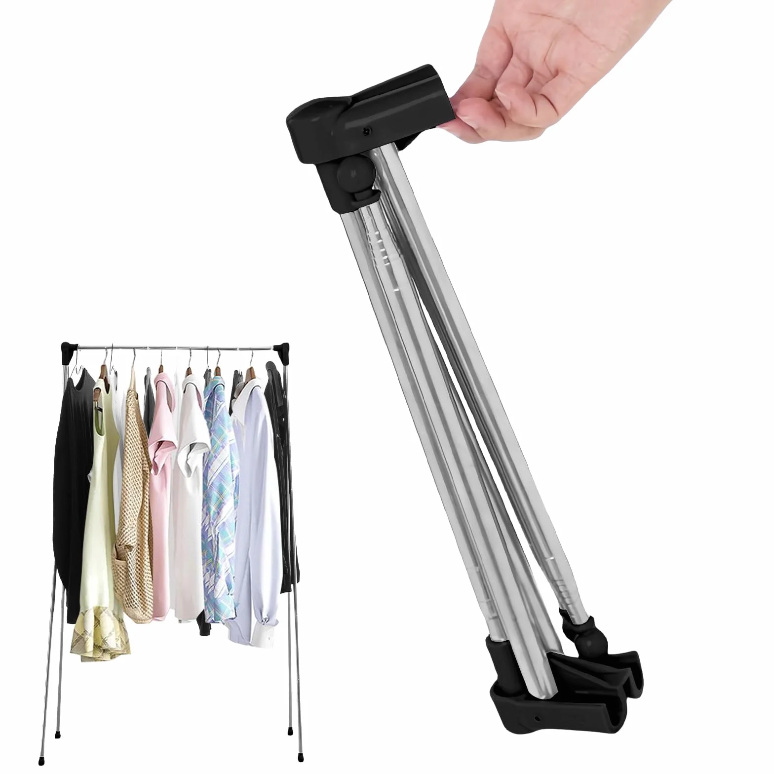 Appendiabiti pieghevole portatile: in acciaio inox, regolabile da viaggio, 32-73 cm, per viaggi, campeggio, escursioni, biancheria a casa, colore nero