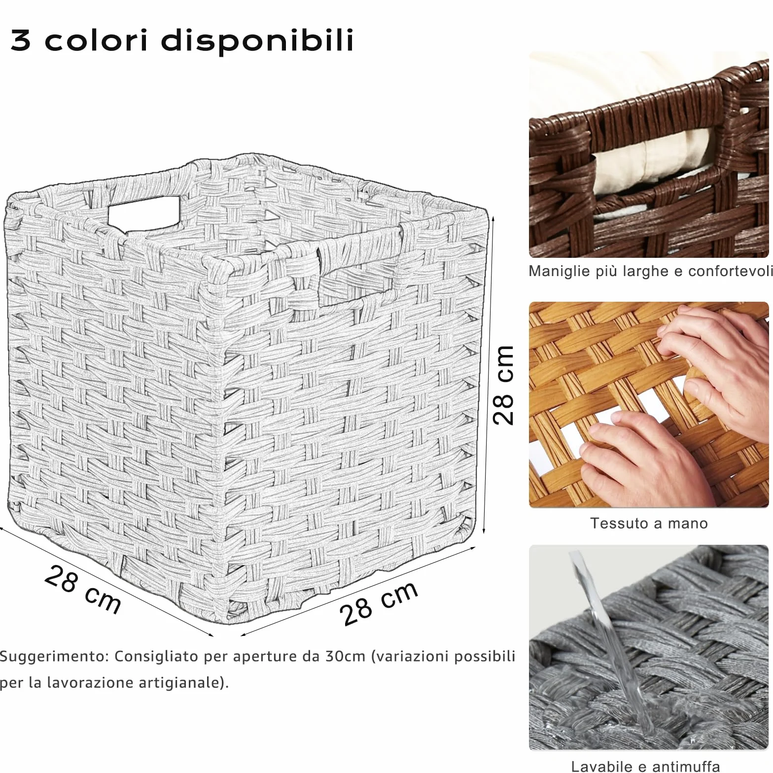 MANGATA Cubi portaoggetti 28x28x28 cm cesto intrecciato polipropilene Popcorn 2 pezzi