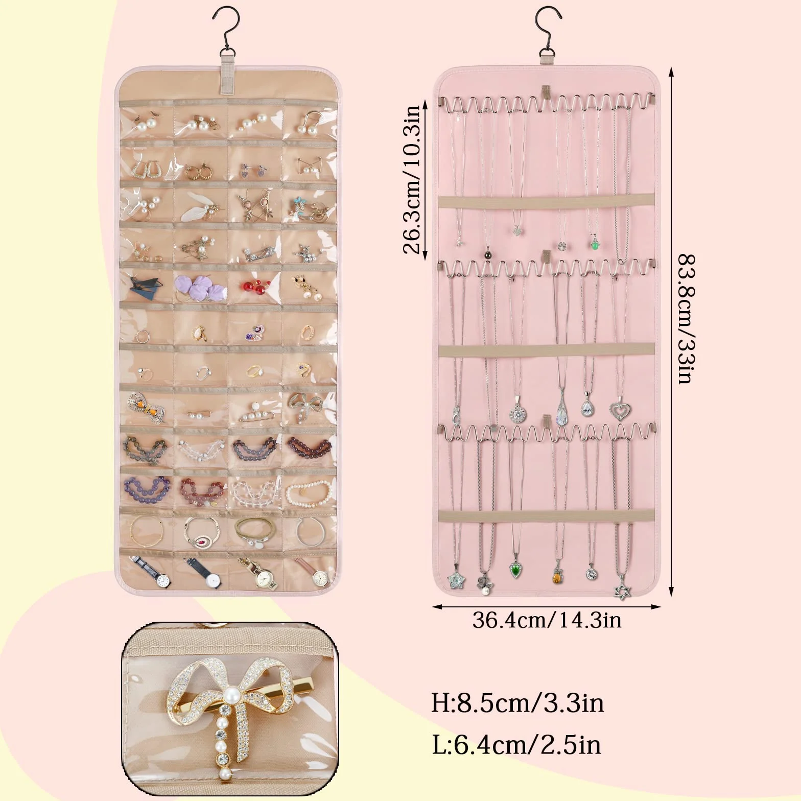 Organizzatore di Gioielli da Appendere Rotolo di Stoccaggio Gancio Girevole a Doppia Faccia Collana Porta Orecchini Porta Gioielli da Parete