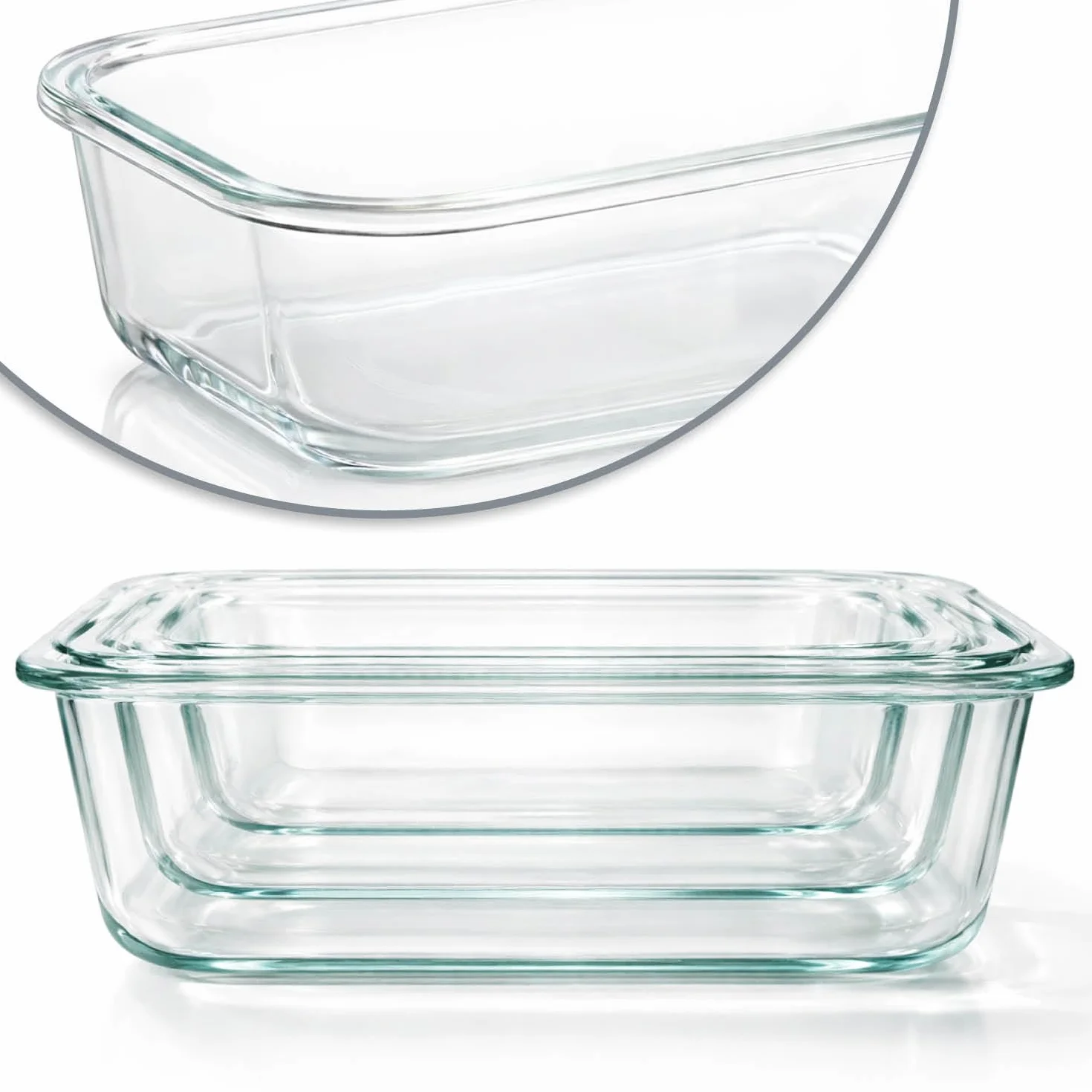 COM-FOUR® 6x Pirofile in Vetro Borosilicato, Teglie Resistenti al Calore per Forno, Microonde e Congelatore, Pirofila in 3 Misure (vetro 6x)
