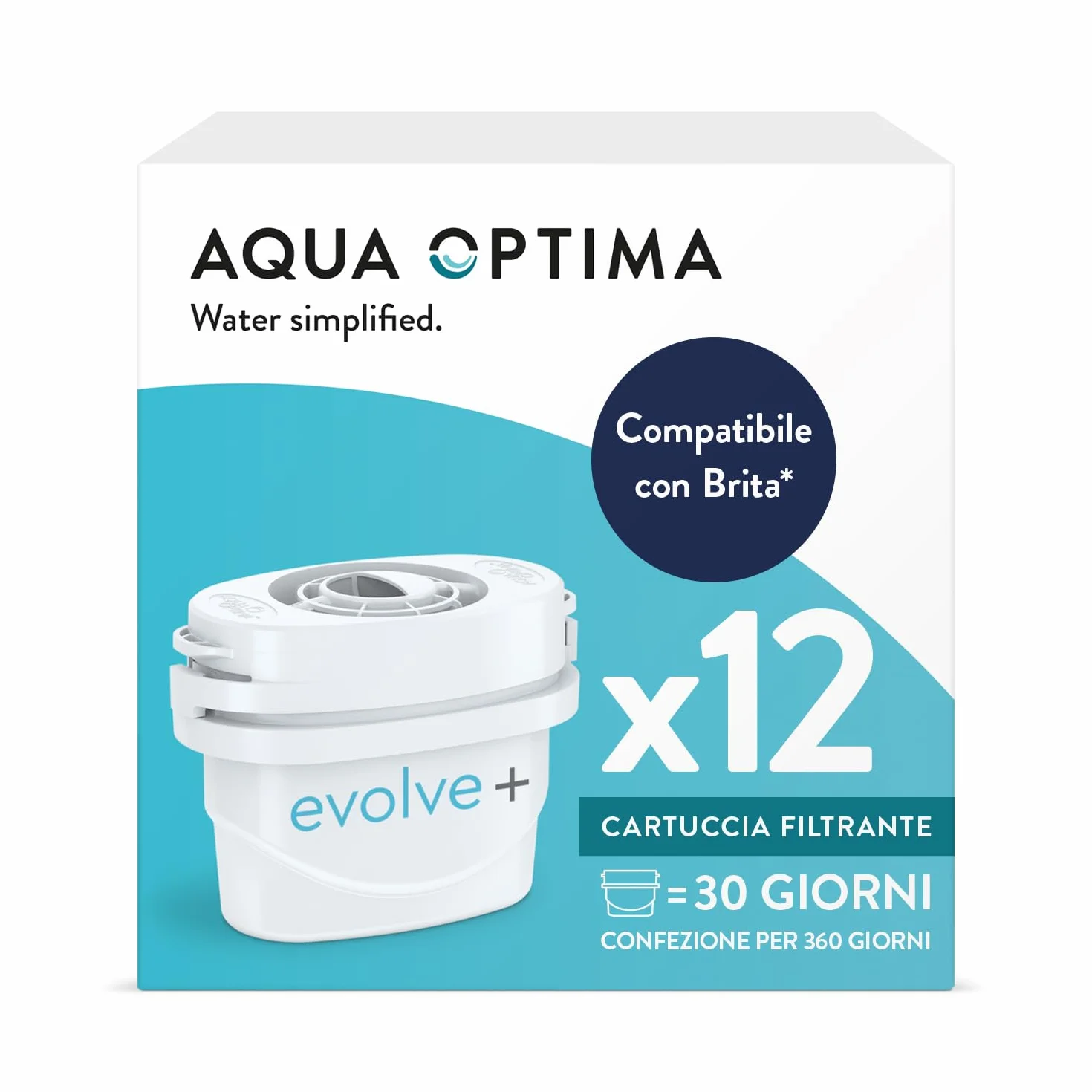 Aqua Optima Evolve+ Cartucce Filtranti 12 Pezzi Compatibile Brita Maxtra Maxtra+ PerfectFit Alternativa Filtri Brita Riduce Calcare Cloro Microplastiche Piombo Impurità