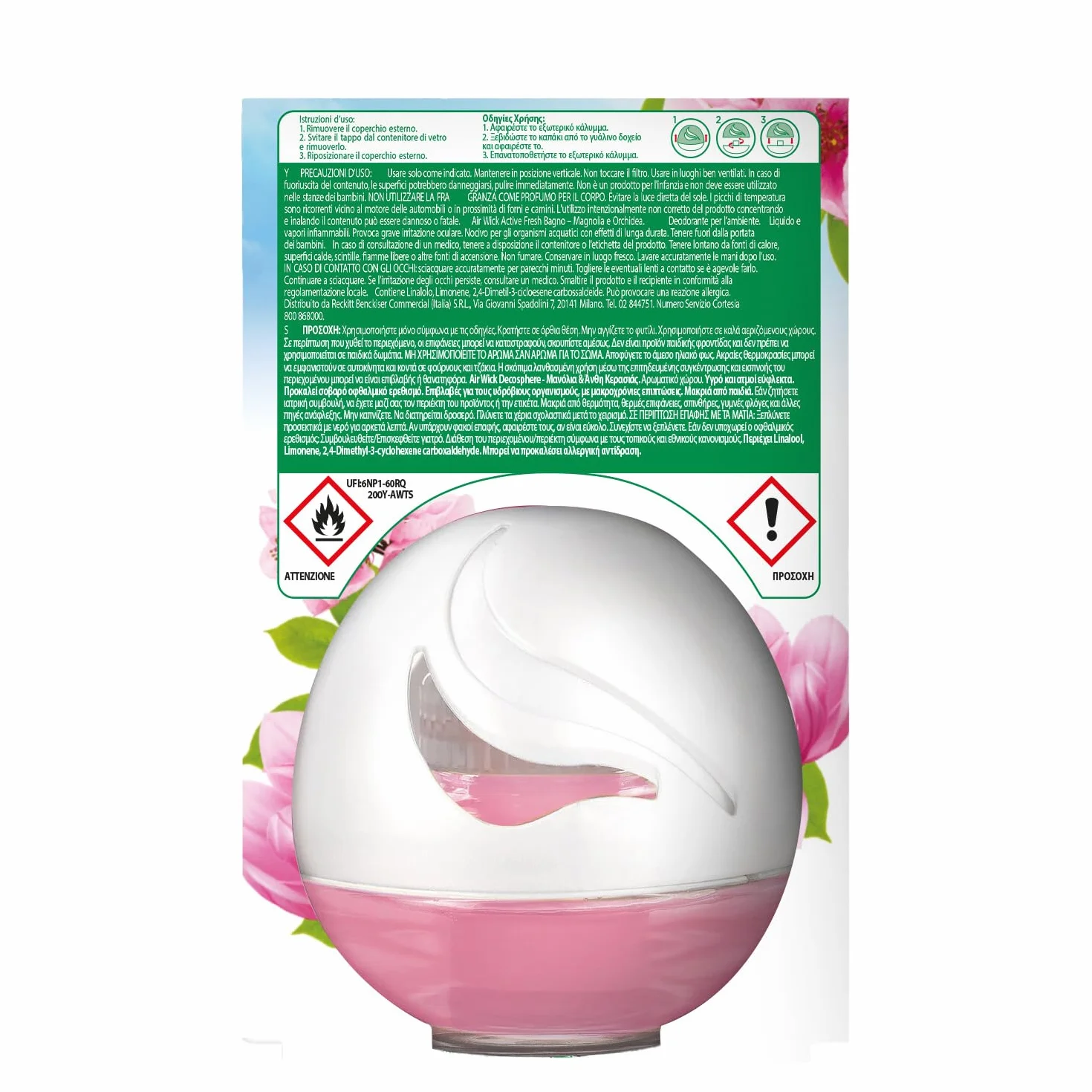 Airwick Profumatore per Bagno, Confezione da 6 Profumatori Active Fresh Bagno da 74ml, al profumo di Magnolia, Deodorante Ambiente 75ml
