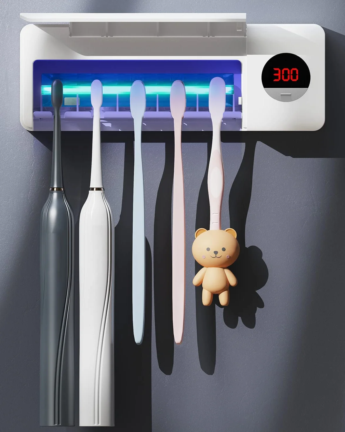 DSHOW Spazzolino Igienizzante UV da Bagno, Montaggio a Parete Sterilizzatore, Carica 2000mAh, Funzione di Cronometraggio, Organizer per Spazzolino da Denti (Bianca)