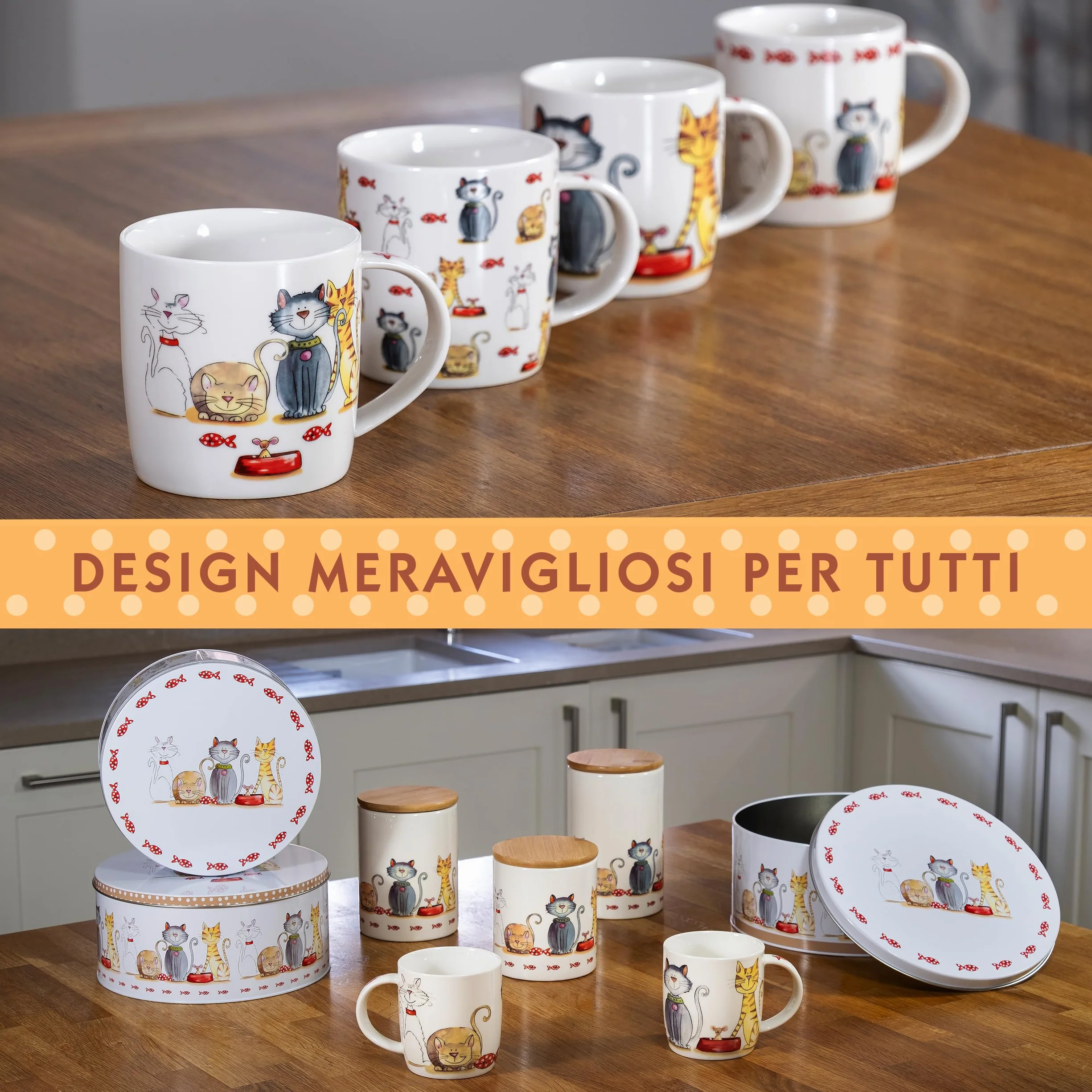 Set di 4 Tazze Gatto da Caffè in Ceramica 350 ml per Caffè e Tè, Regalo per Gattara