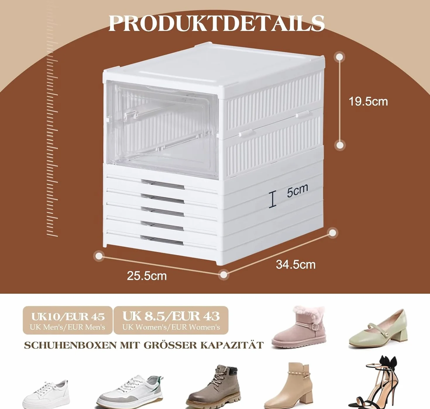 SQUADO Scatole Scarpe Porta Trasparenti 6 Piani Pieghevole Contenitori Organizzatore Shoe Storage Box