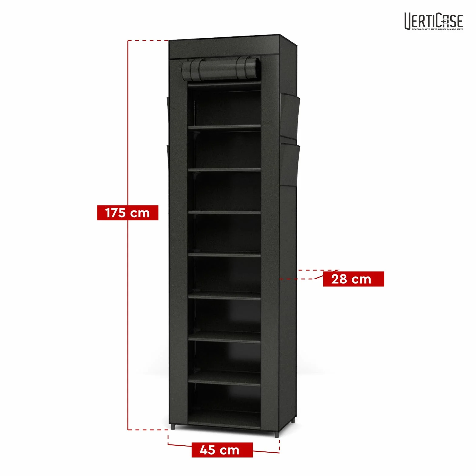 Scarpiera Slim Salvaspazio 10 Ripiani Tessuto Impermeabile Nera 45x175x28cm Scaffale Scarpe Verticale