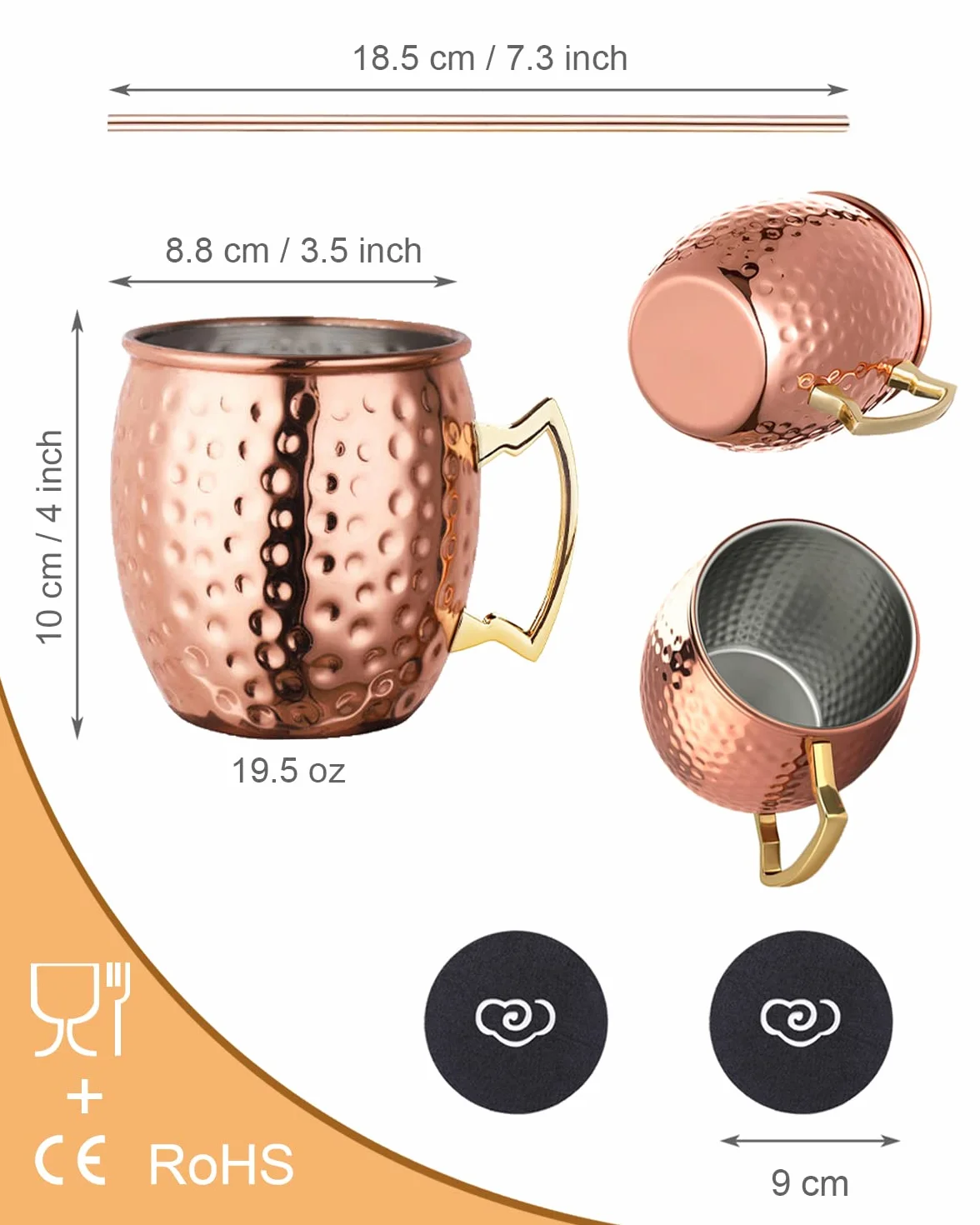 LIVEHITOP Moscow Mule Bicchieri Rame Set of 2 530ml Tazze Cocktail Bar