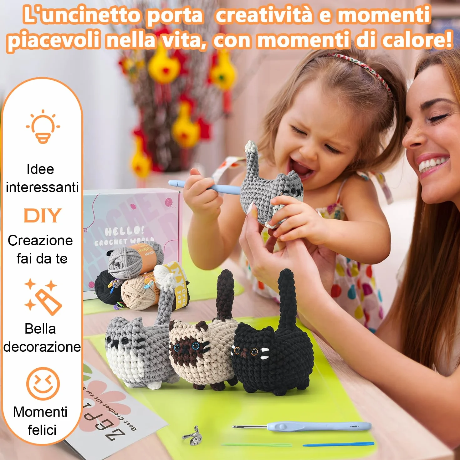 Kit Uncinetto Principianti TranquilHome Three Little Kittens Adulti Imparare Uncinetto Include Video Tutorial Italiano Amigurumi