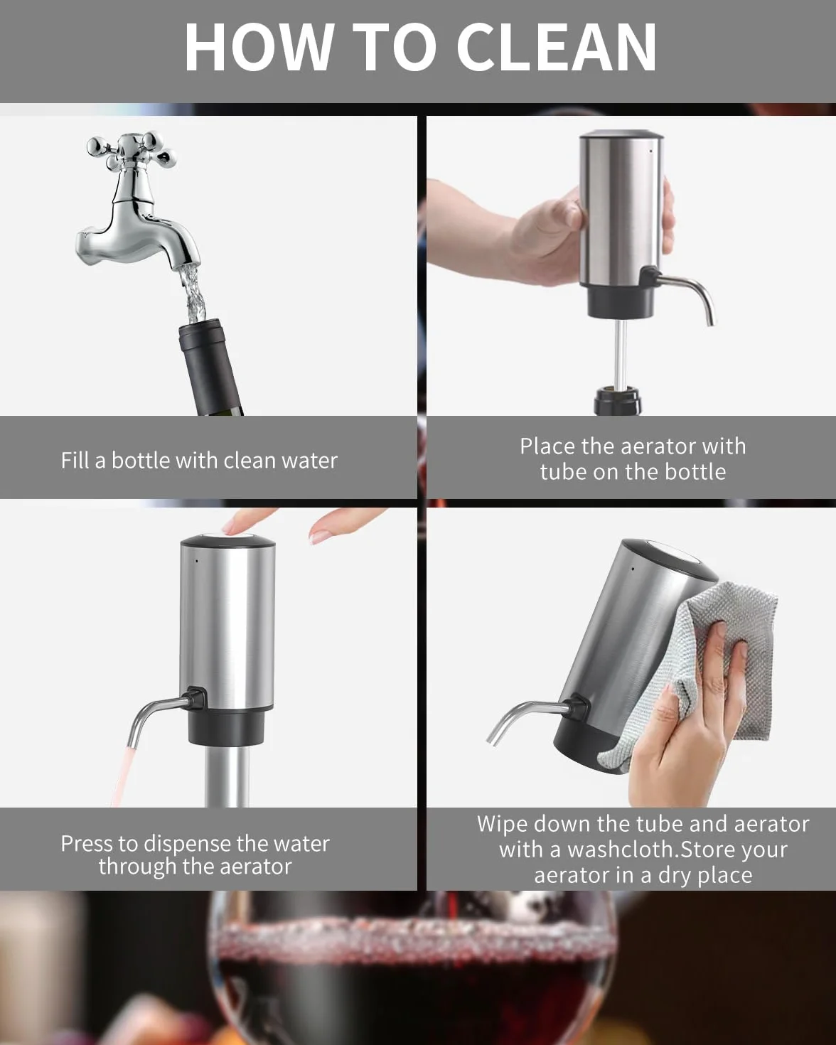 CIRCLE JOY Aeratore Elettrico per Vino Decanter Ricaricabile con Base di Conservazione Cavatappi e Tappo Sottovuoto Argento