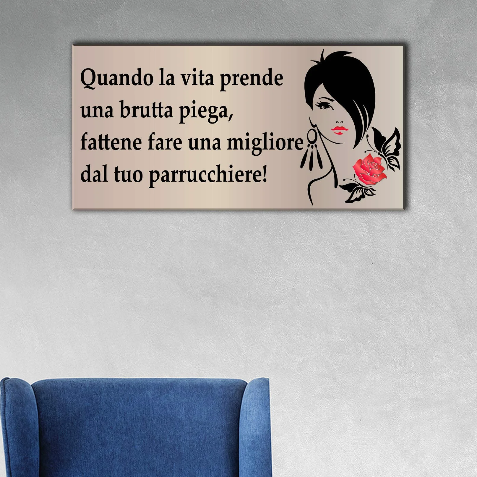 Quadro su tela con frase per negozio di parrucchiera, idea decorativa hair style donna