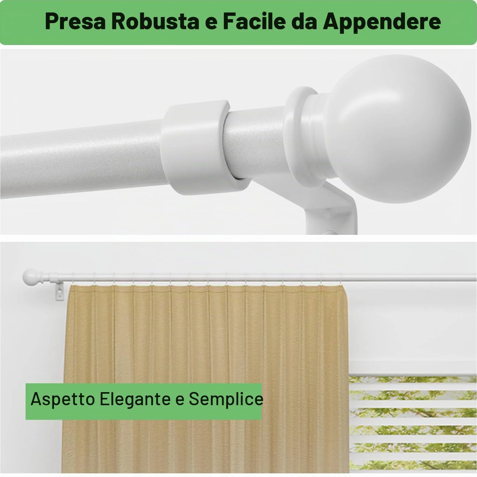 Bastone tenda 3 metri bianco metallo regolabile 5/8 diametro 80-300 cm set con staffa