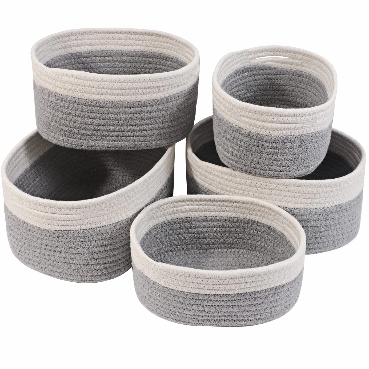 Lannvan Set di 5 Cestini Portaoggetti Intrecciato in Corda di Cotone per Bambini Impilabile Organizer Bagno