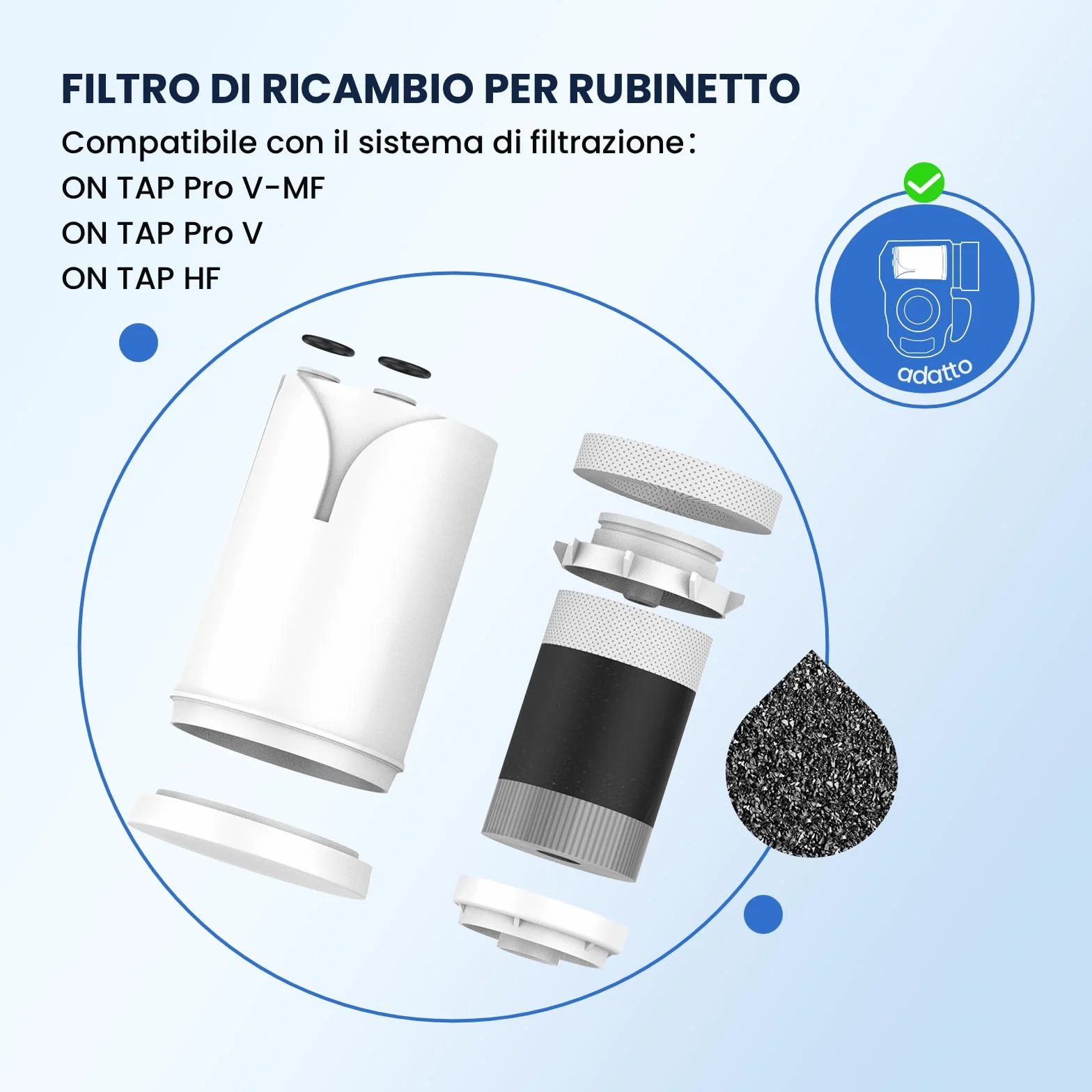 GLACIER FRESH Filtro acqua rubinetto ON TAP V 600L compatibile Brita On Tap Pro V-MF Riduce cloro PFAS microplastiche metalli cattivi odori 2 pezzi