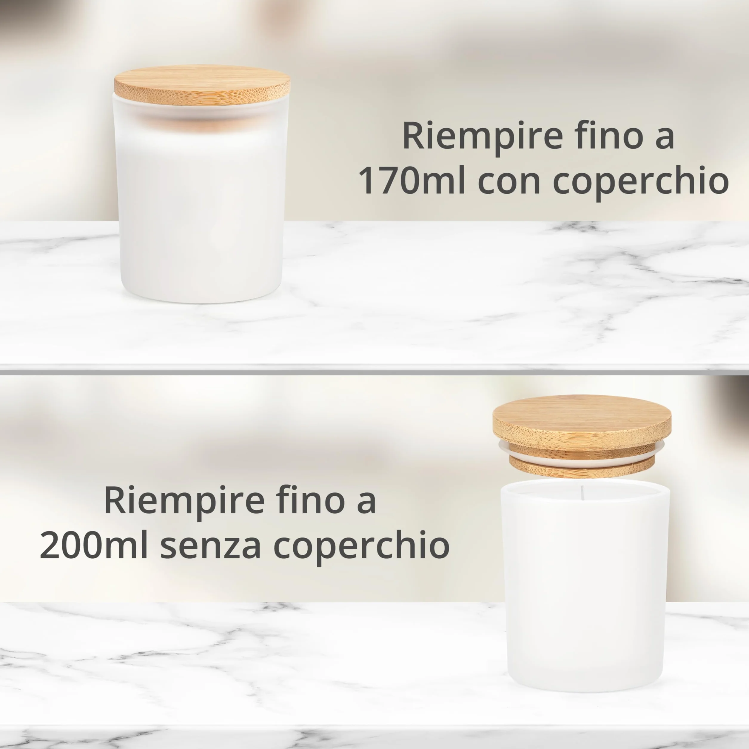 Barattoli Vetro con Coperchio 170 ml Set di 15 - Contenitori Vetro Smerigliati per Candele Fai da Te