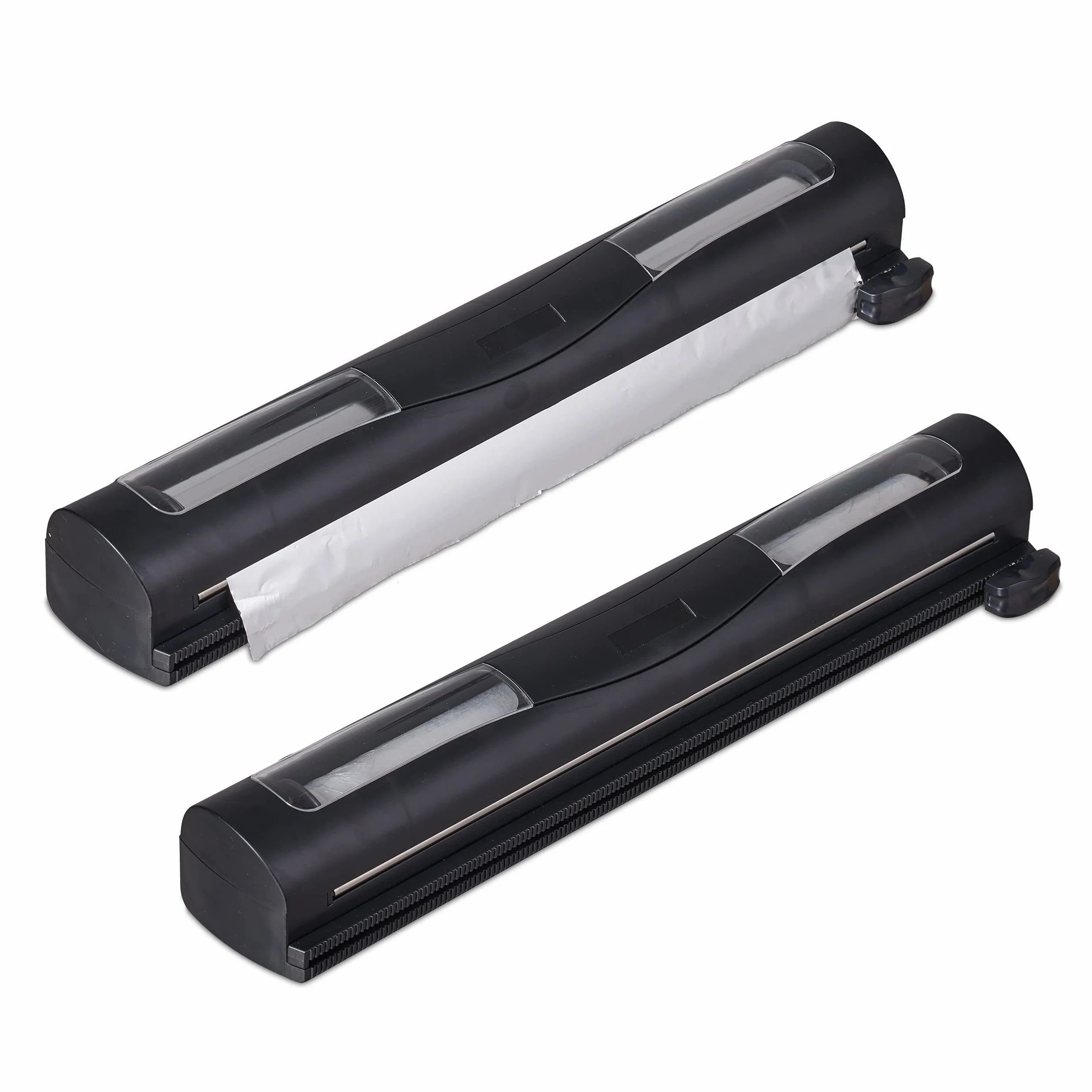Relaxdays Set di 2 tagliacapsule, per alluminio e pellicola trasparente, finestra di visualizzazione, separazione liscia, dispenser per pellicola, nero, 5 x 37 x 8 cm