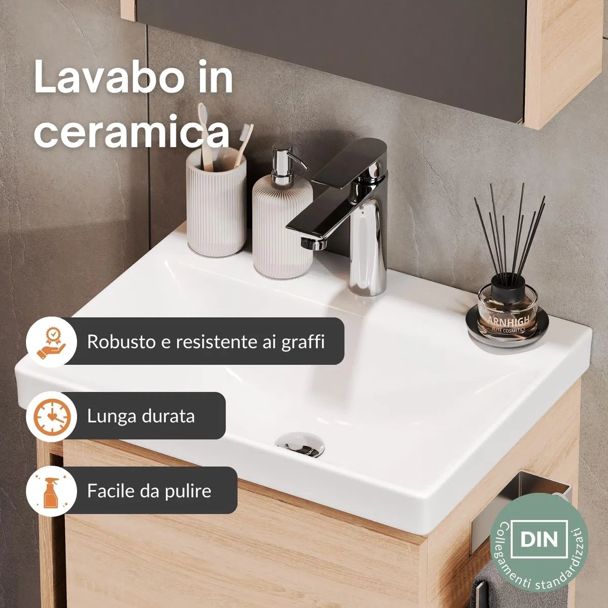Planetmöbel Lavabo con mobile sottolavabo 50 cm incl. armadio a specchio 50 cm, set di mobili da bagno con lavabo, sospeso, rovere sonoma