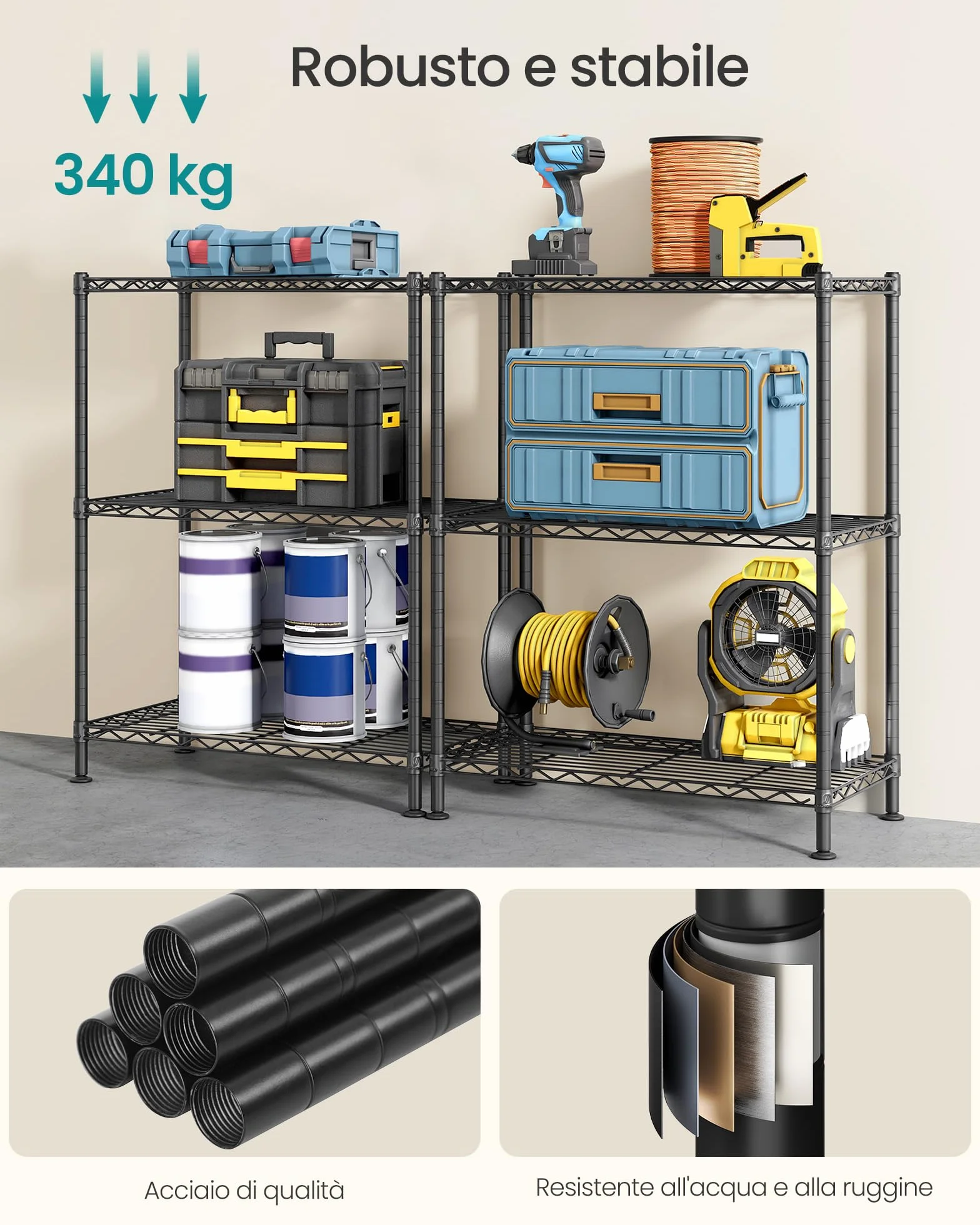 SONGMICS Scaffale Portaoggetti 3 Livelli, Ripiani Regolabili, 30 x 60 x 77 cm, Nero Inchiostro