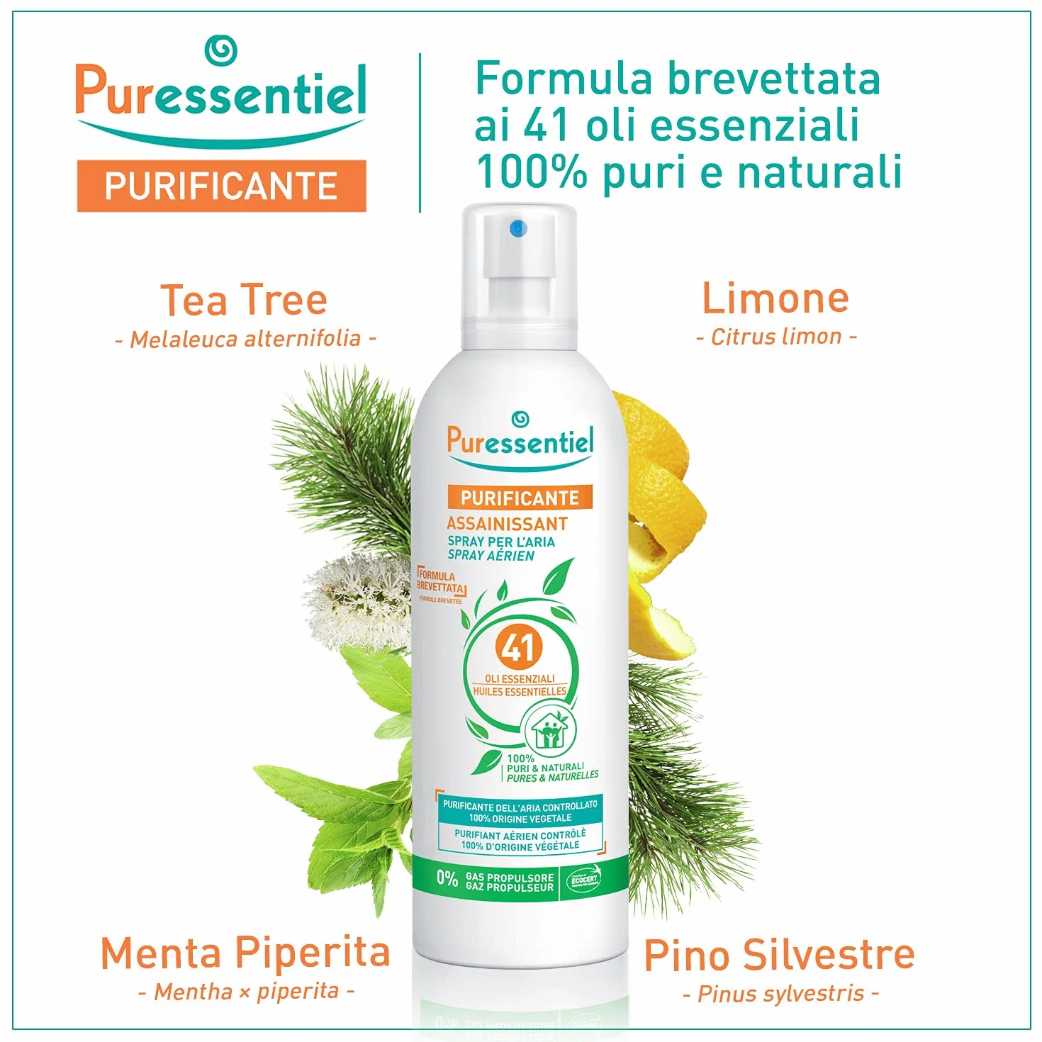 Puressentiel Spray Purificante per l'Aria 41 Oli Essenziali 500 ml
