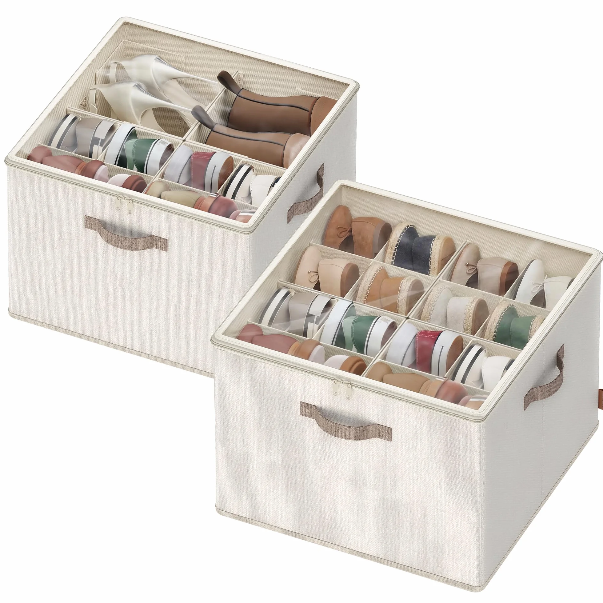 SONGMICS Organizer Scarpe Set di 2, Ciascuno per Fino a 16 Paia, Impilabile, Beige Cappuccino
