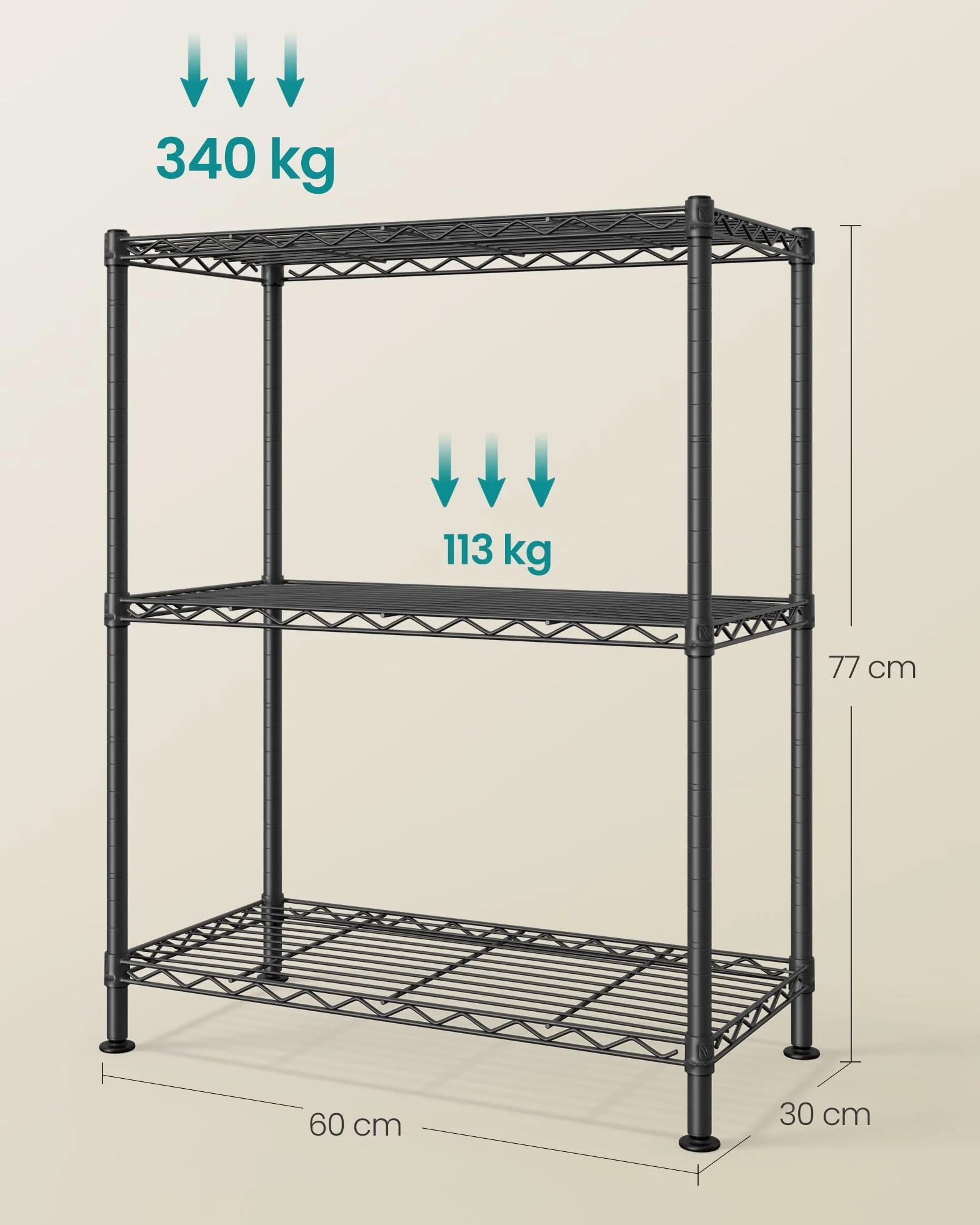 SONGMICS Scaffale Portaoggetti 3 Livelli, Ripiani Regolabili, 30 x 60 x 77 cm, Nero Inchiostro