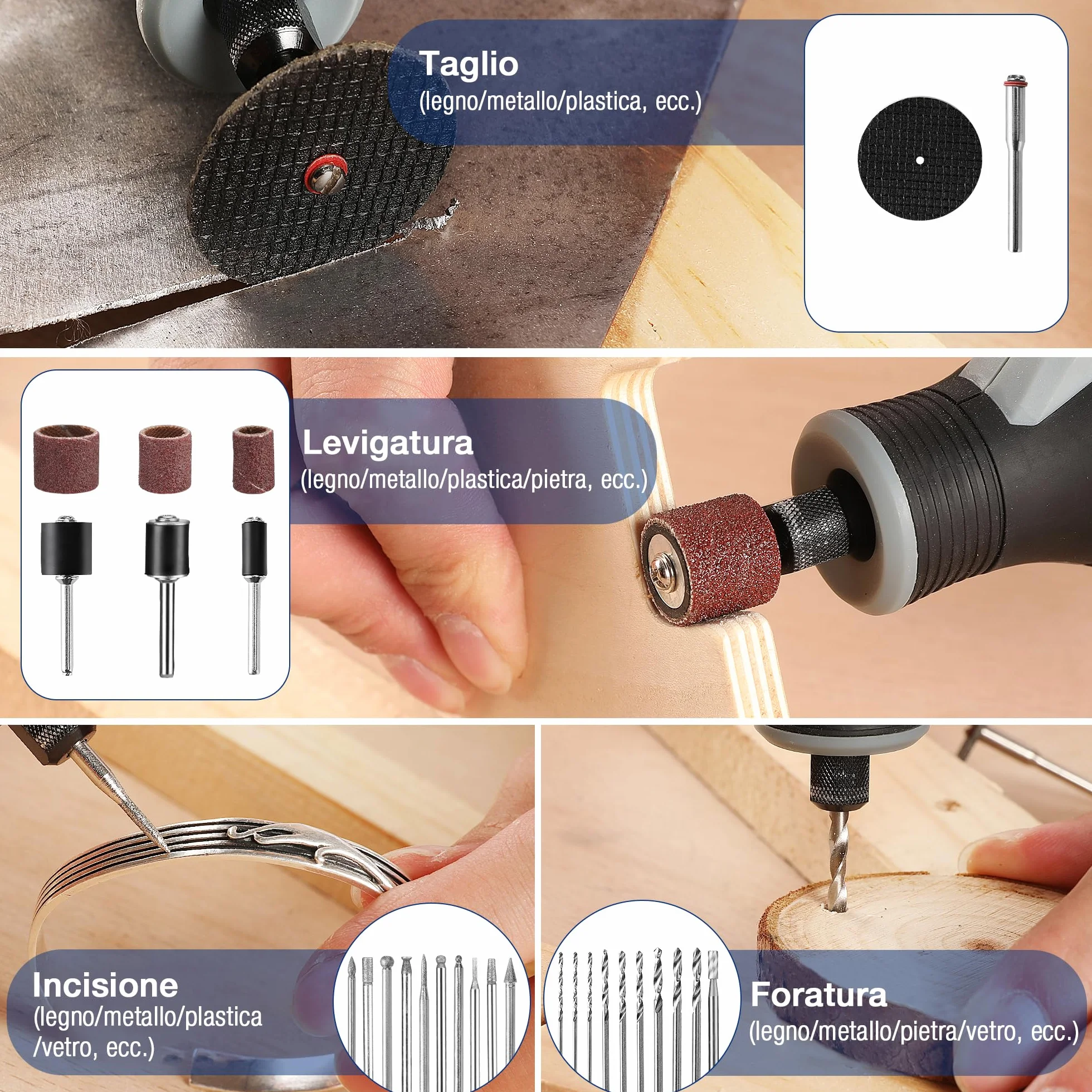 WORKPRO Set 476 Pezzi Accessori Utensili Rotanti Universali Taglio Incisione Smerigliatura