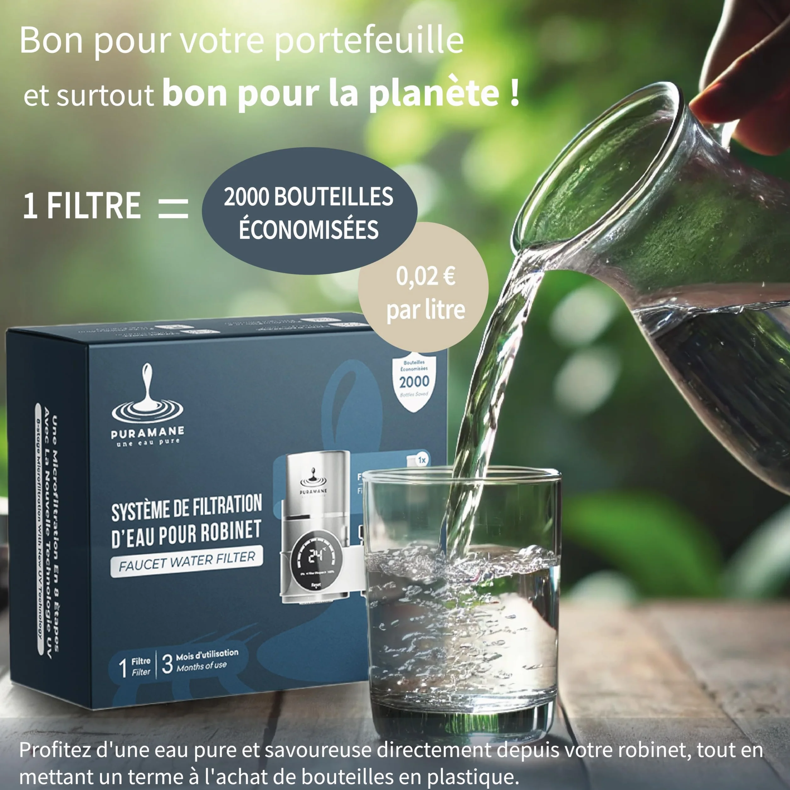 Cartucce Filtranti per Filtro Acqua Rubinetto, Filtri Carbone Attivo, Purificatore Acqua Multi-stadi, Filtrazione Istantanea Anti Calcare (2 Filtri Inclusi)