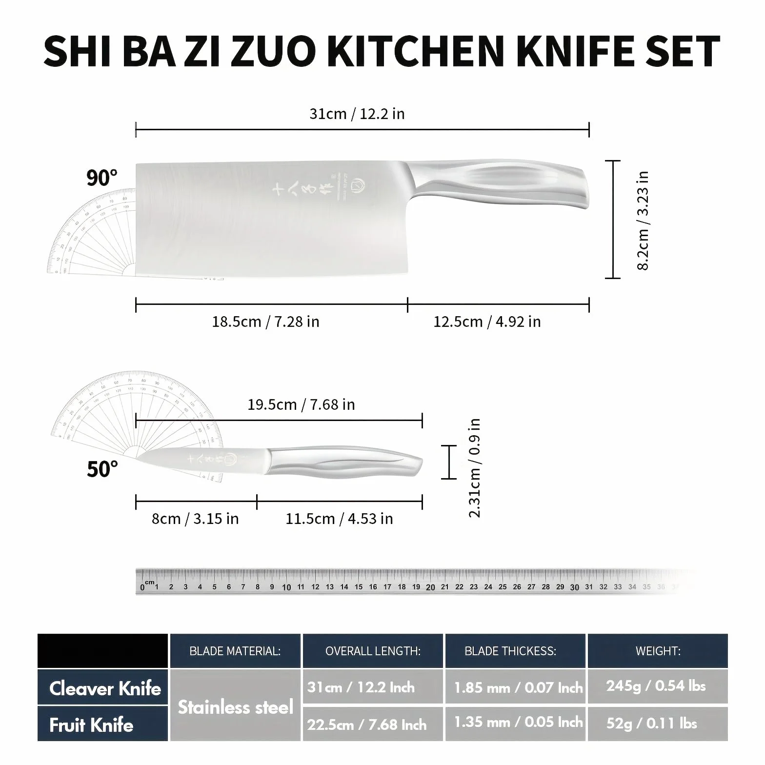 SHI BA ZI ZUO Mannaia Cinese Coltello da Cucina Argento YZH001