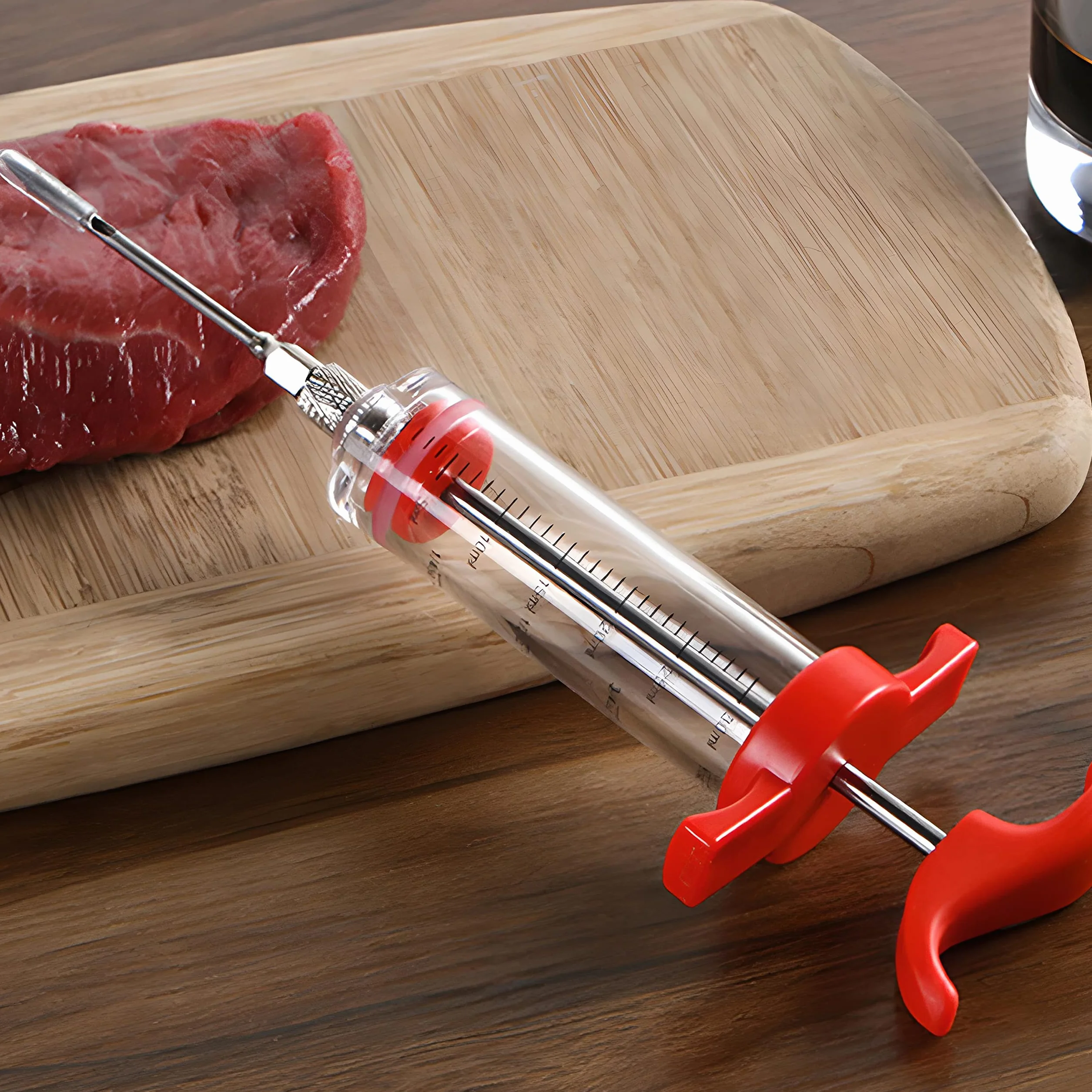 Retoo Siringa per Carne in Acciaio Inossidabile 30ml con 3 Aghi per Marinata BBQ Iniettore Alimentare